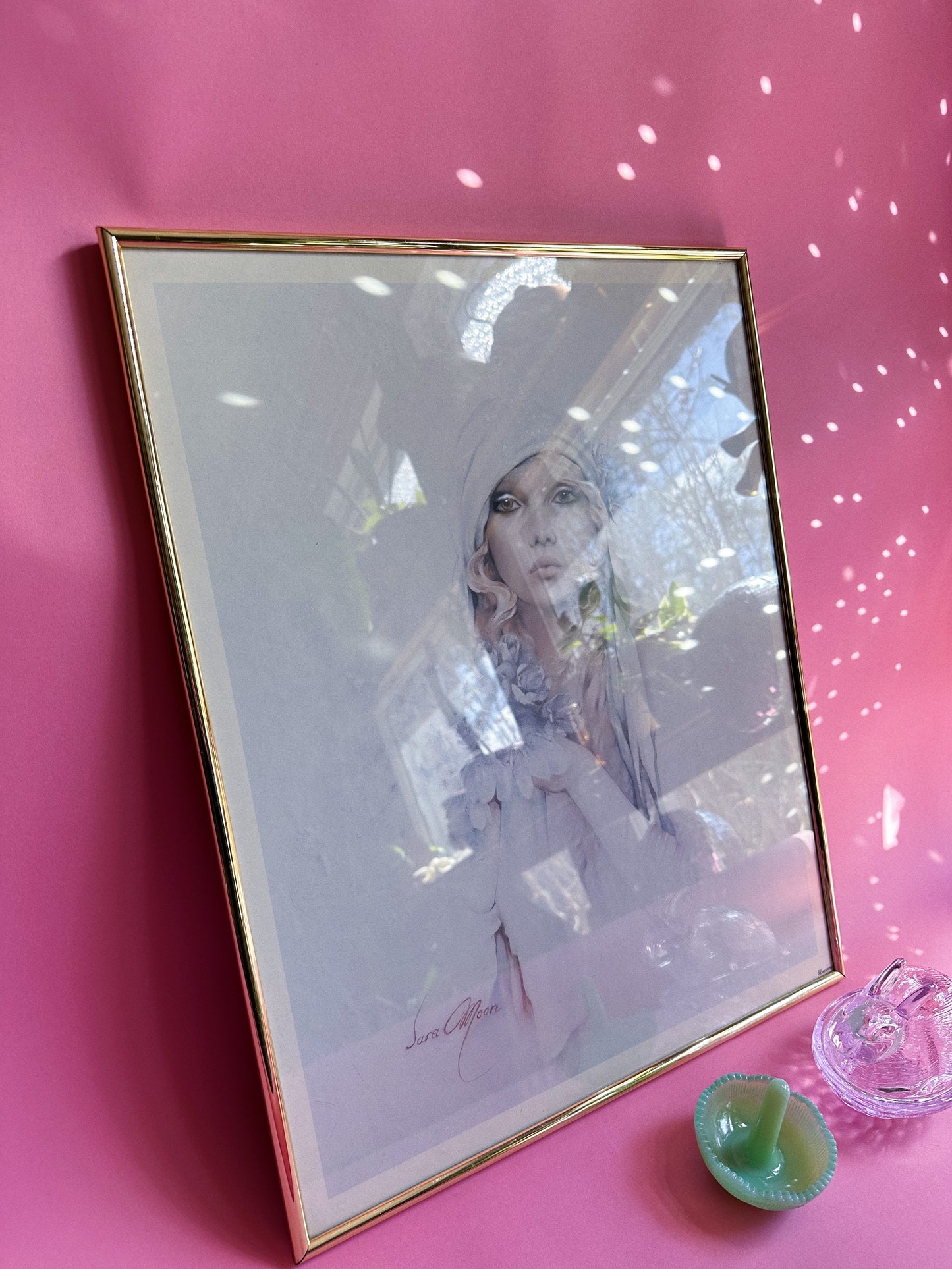 Vintage 80s Lacquered Brass Framed Wall Art Sara Moon Print