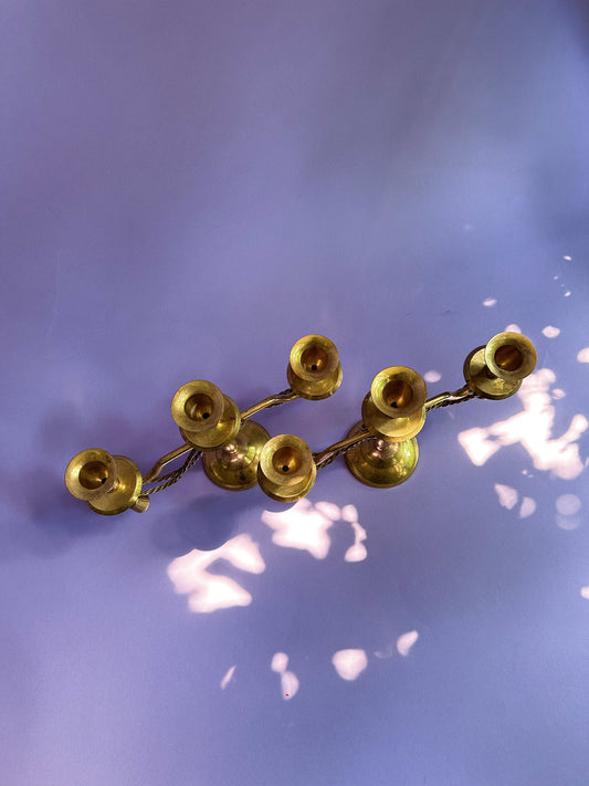 Pair Of Vintage Brass 3 Arm Candelabra Candles Braided Rope Goth Victorian