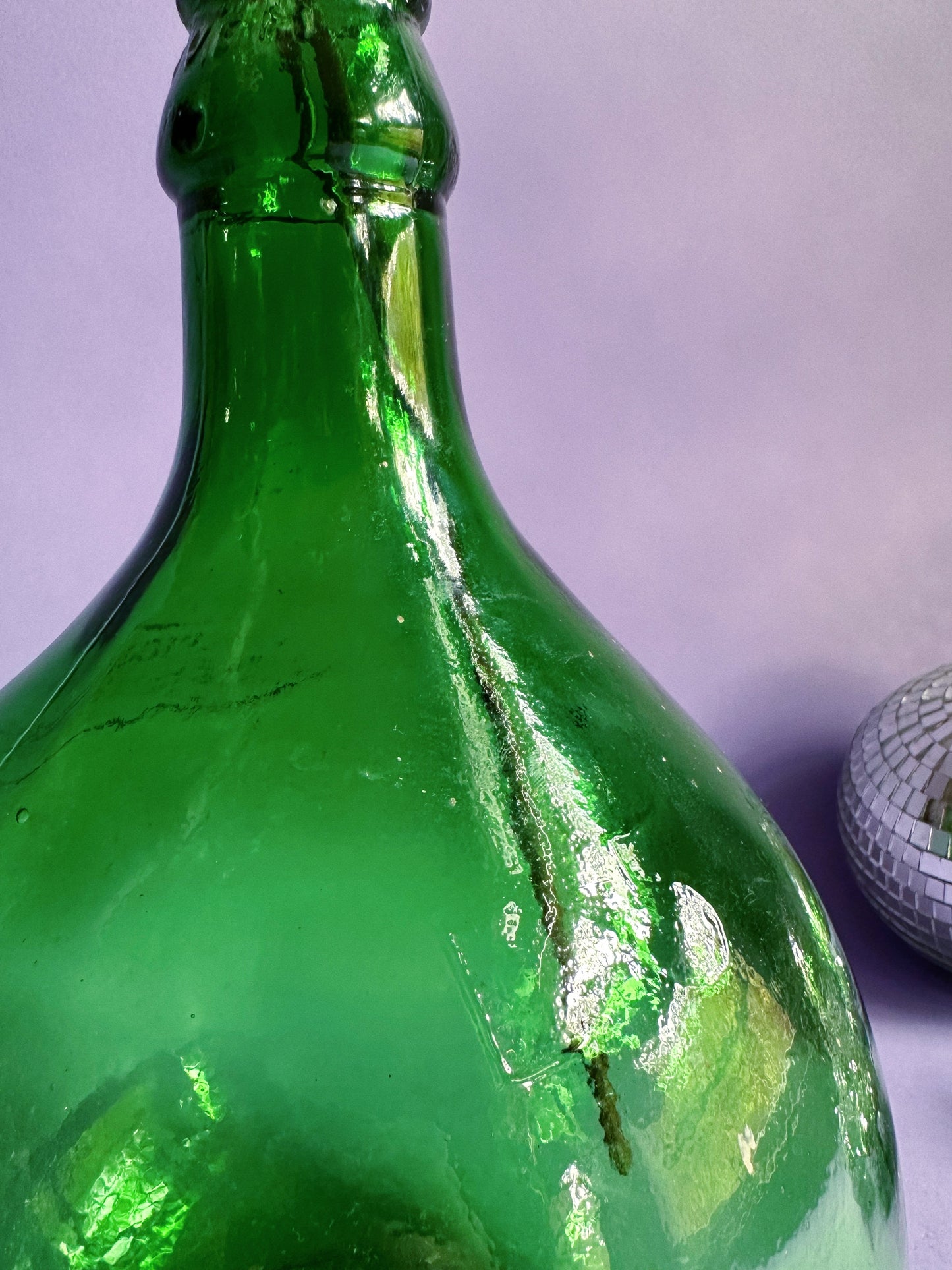 Vintage 12”H Green Glass Demijohn Vase