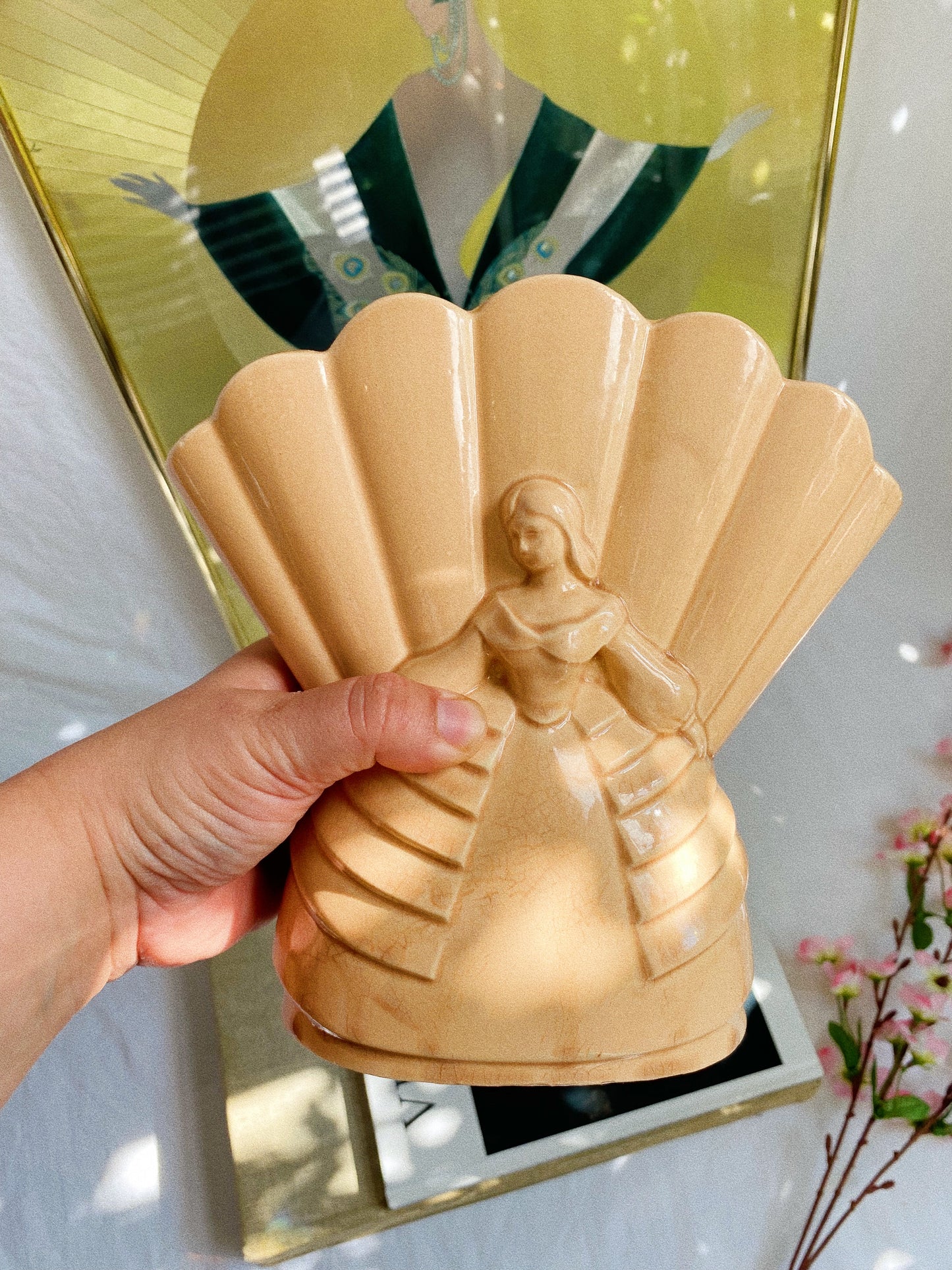 Vintage Peach Ceramic Lady In A Dress Vase