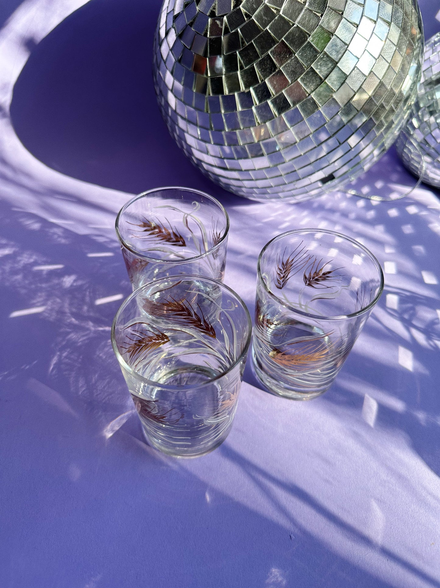 Vintage MCM Set of 3 Short Wheat Gold & White Tumblers