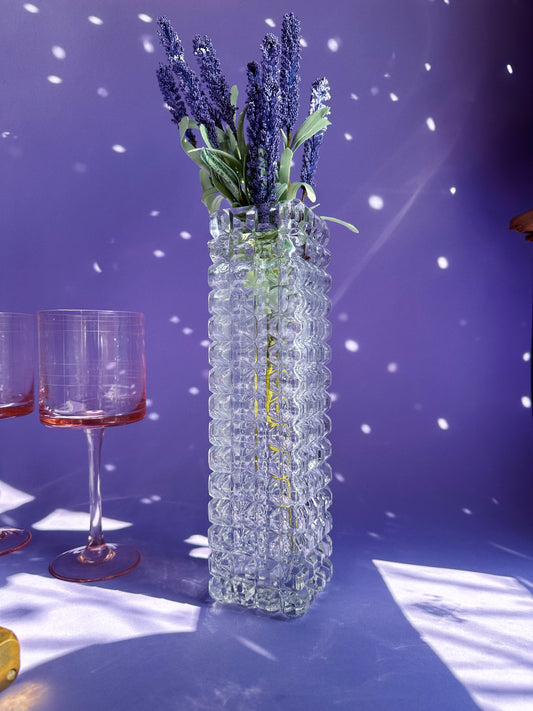Vintage Geometric Crystal Tall Thin Heavy Vase