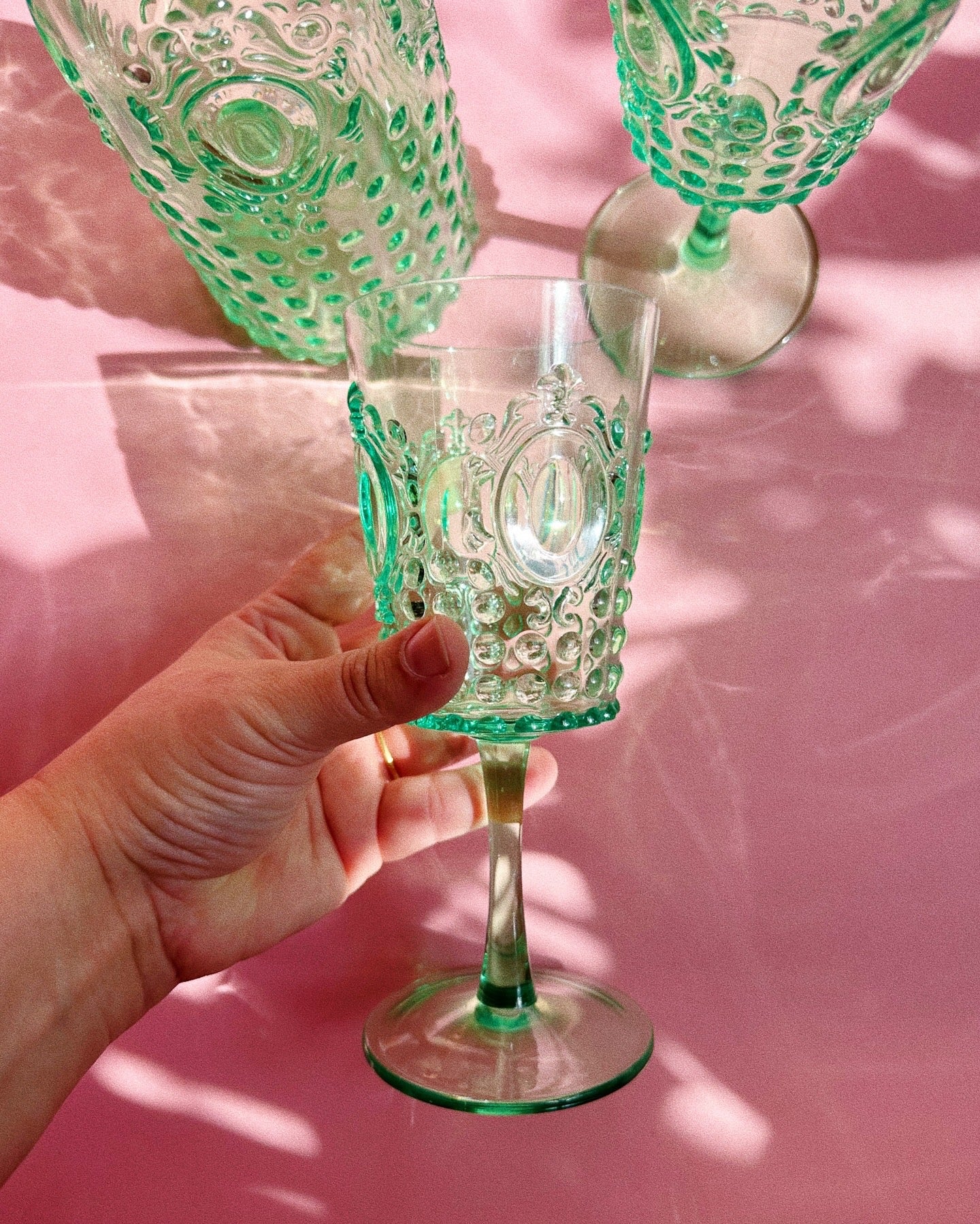 Beautiful Vintage Green Acryllic Pitcher & Glasses