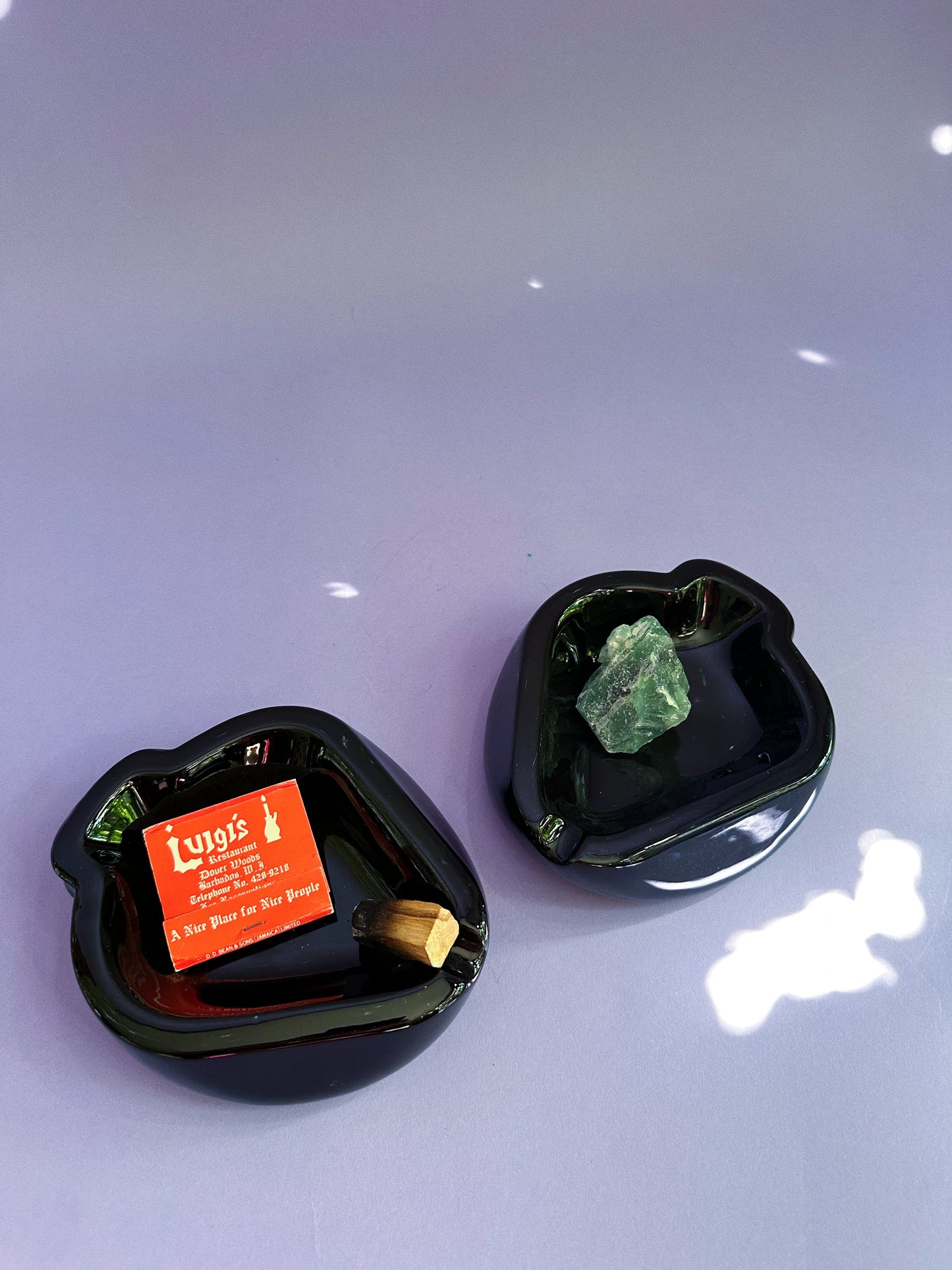 Vintage Black / Pink Ceramic Spade Post Modern Ashtrays