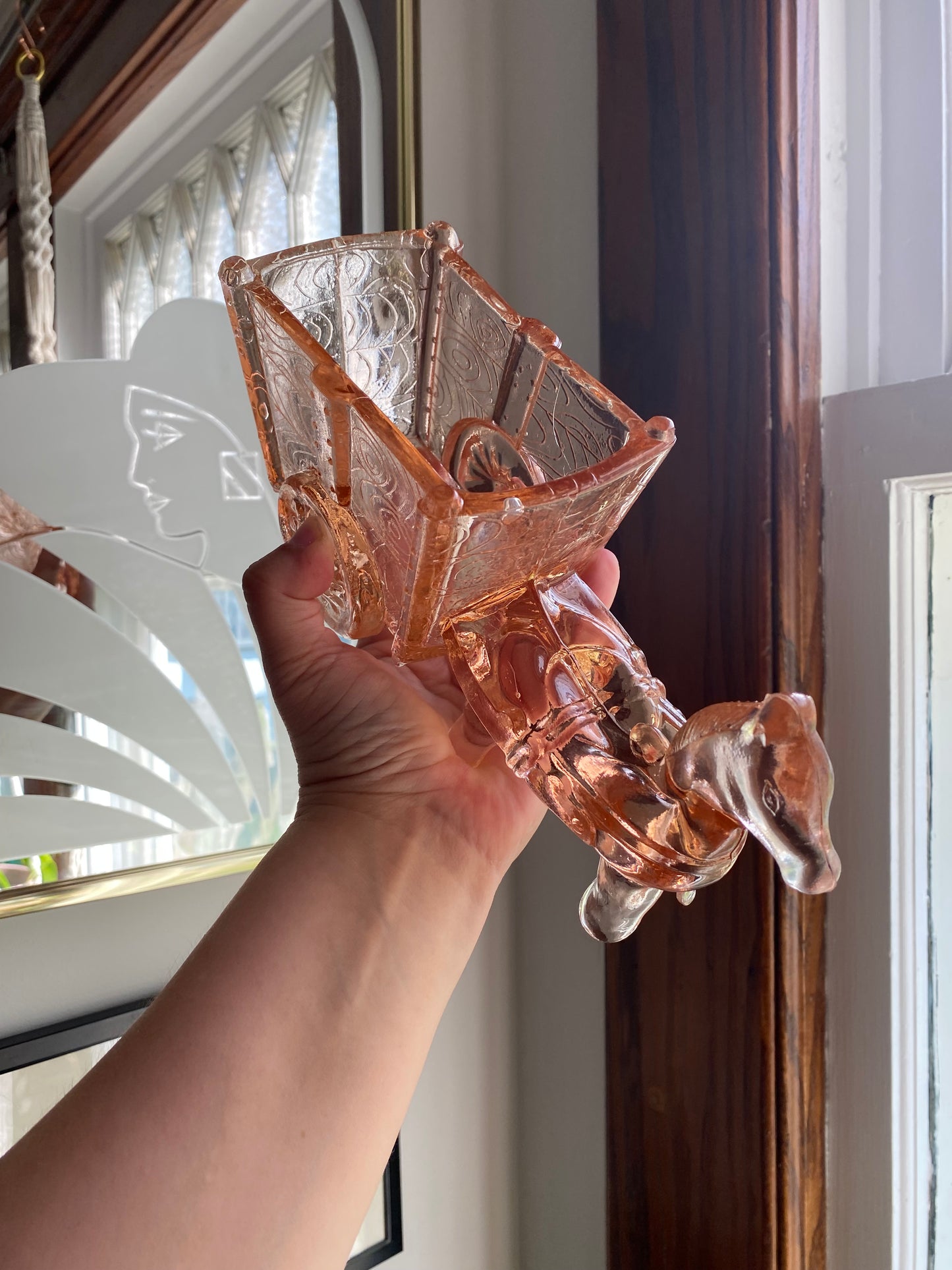 Jeanette Vintage Pink Depression Glass Horse & Carriage