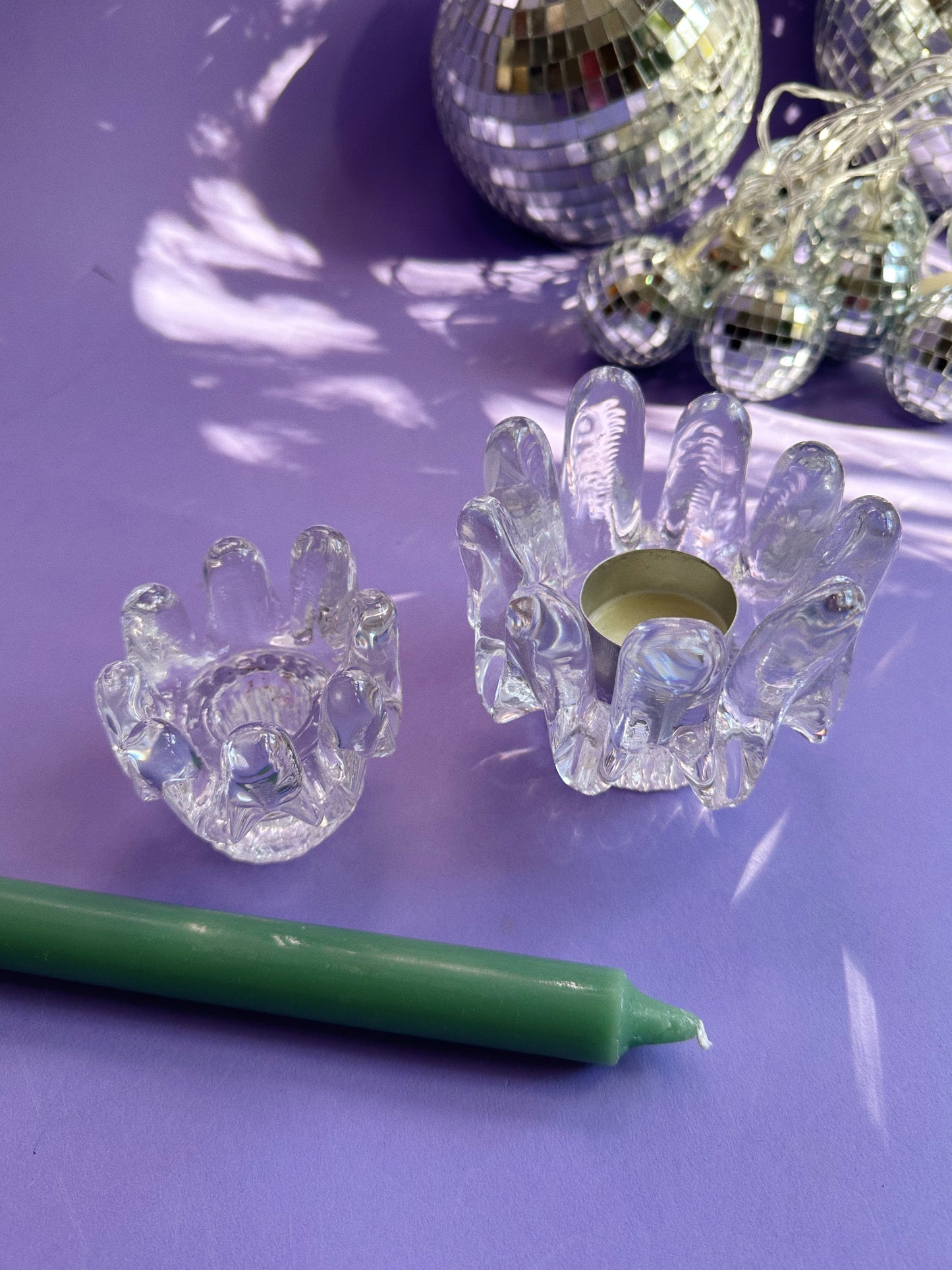 Vintage Goran Warff Kosta Boda Sunflower Glass Tea Light / Taper Holders