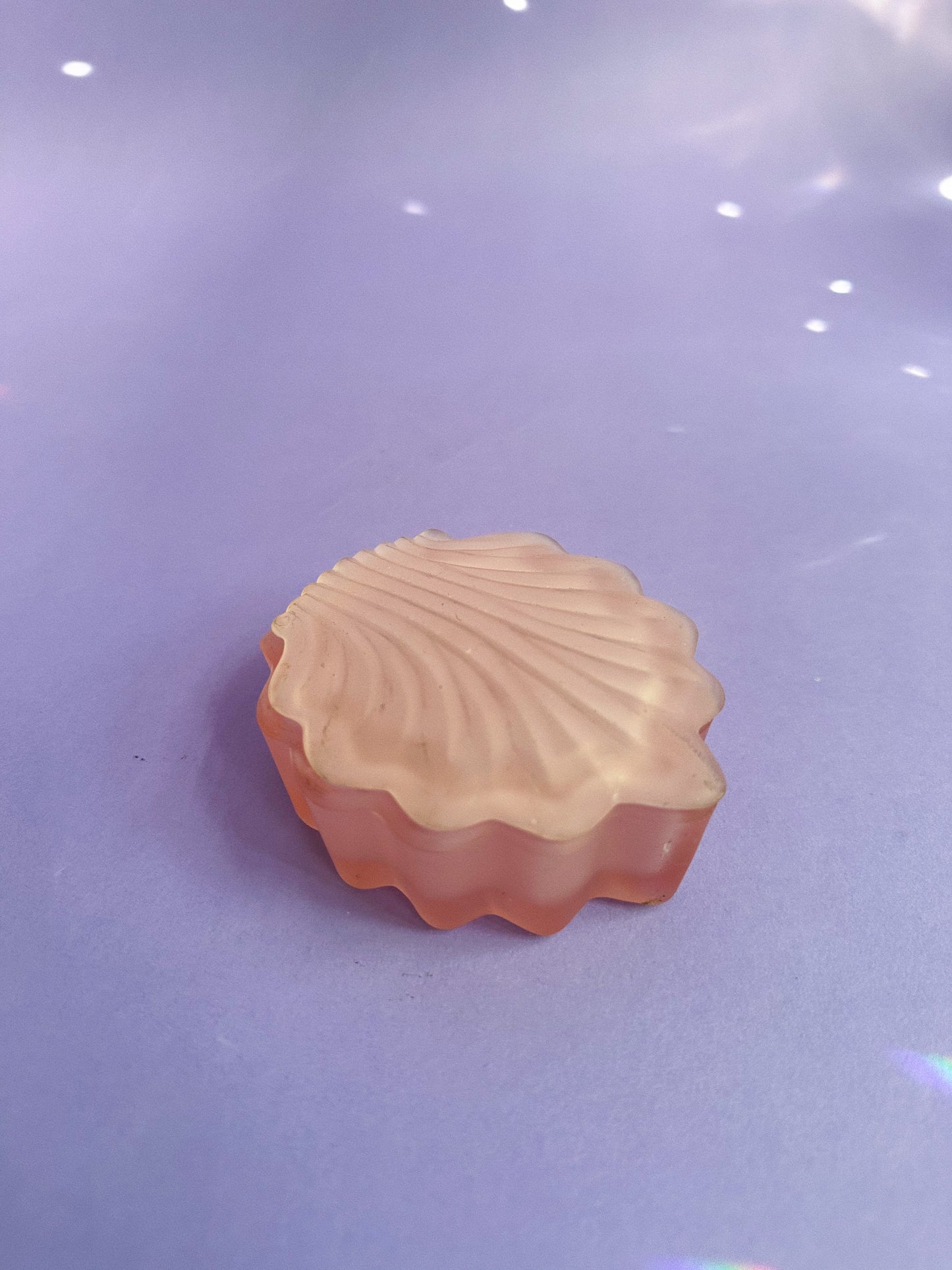 Vintage Frosted Pink Glass Lidded Seashell Trinket Dish