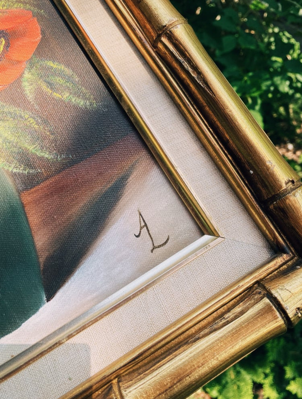 Vintage 1980s Flower Bouquet in Vase Oil Painting