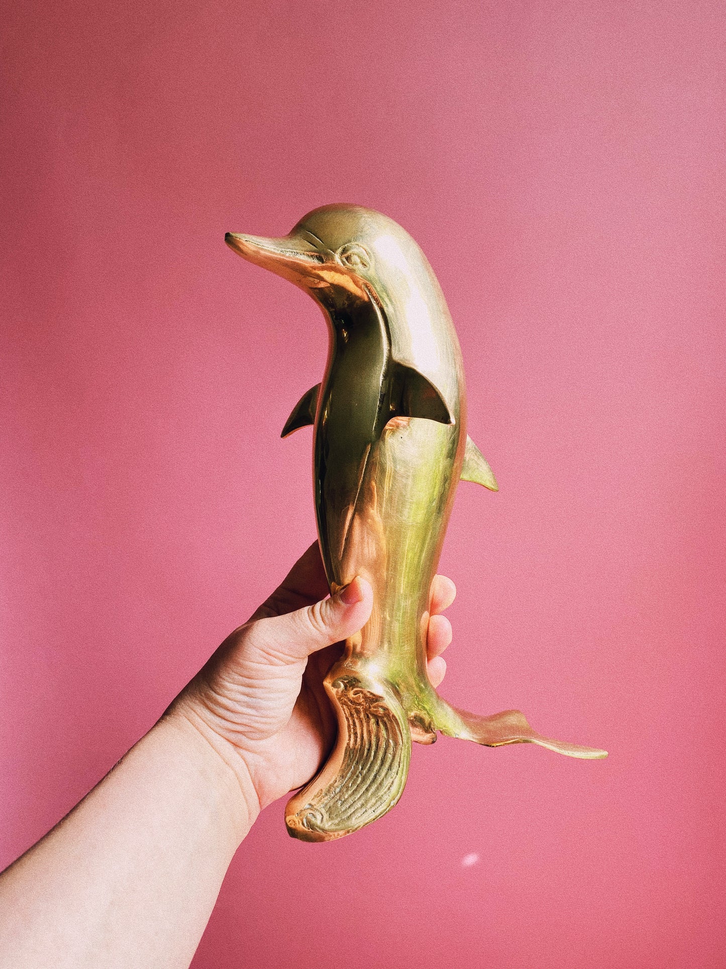 Large Vintage MCM Solid Brass Dolphin Sculpture