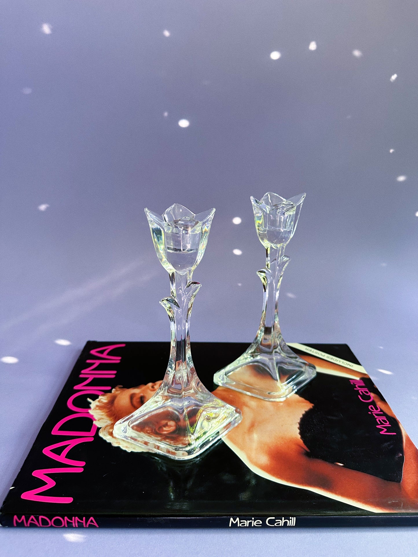 Vintage Crystal Tulip Candlestick Pair