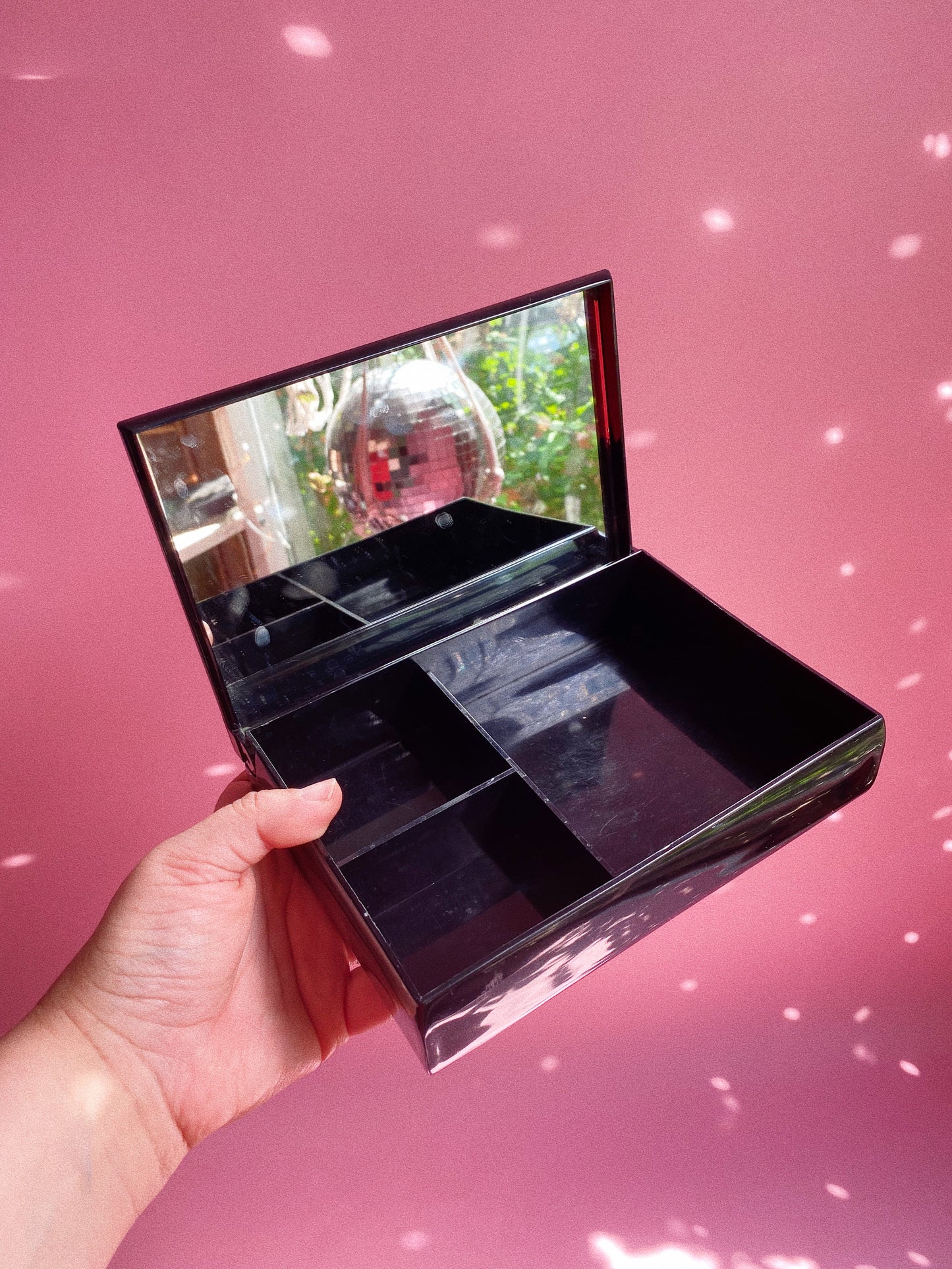 Vintage 80s Black Plastic Jewelry Box