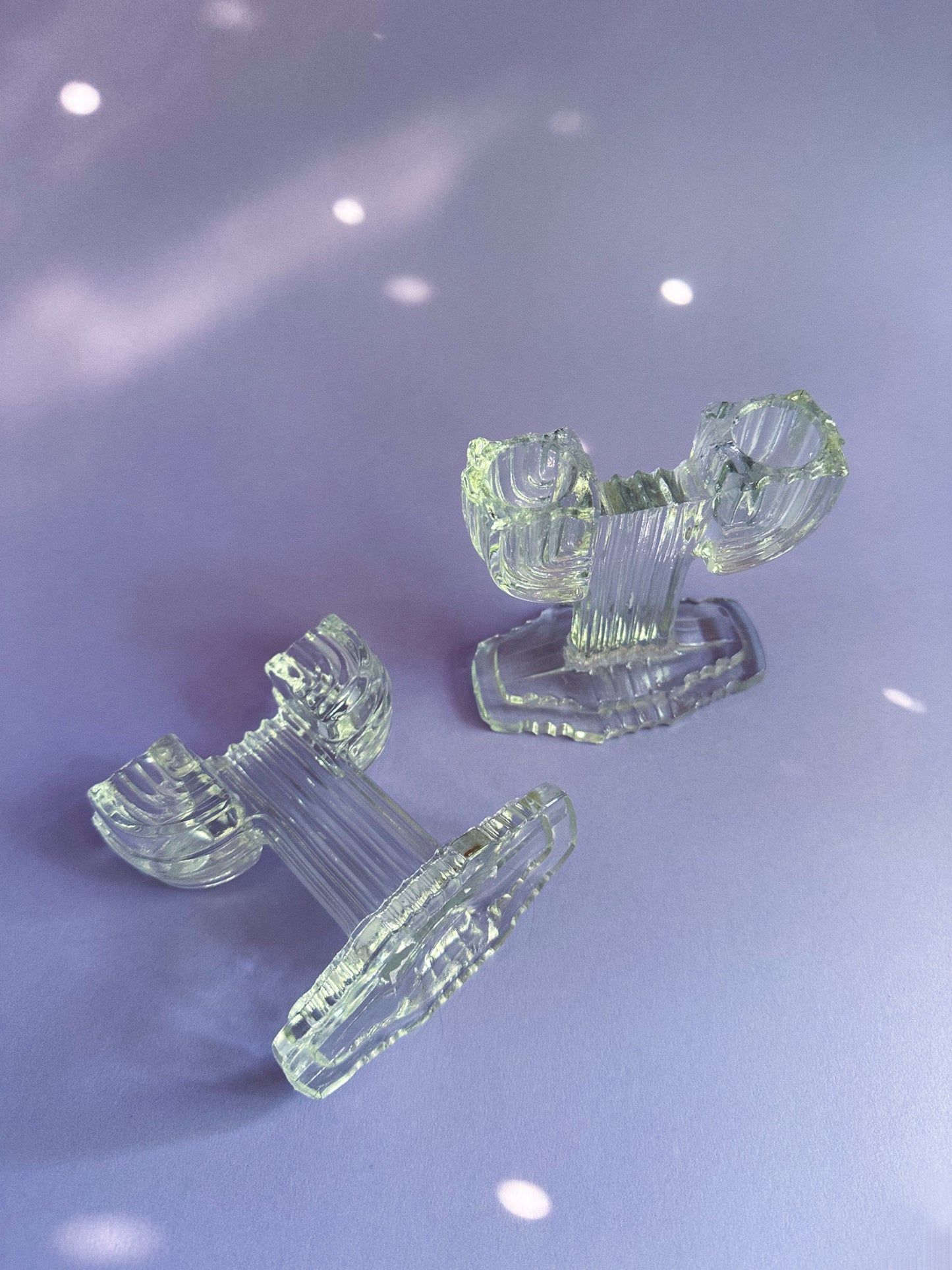 Vintage Anchor Hocking Glass Double Candlestick Holders Art Deco