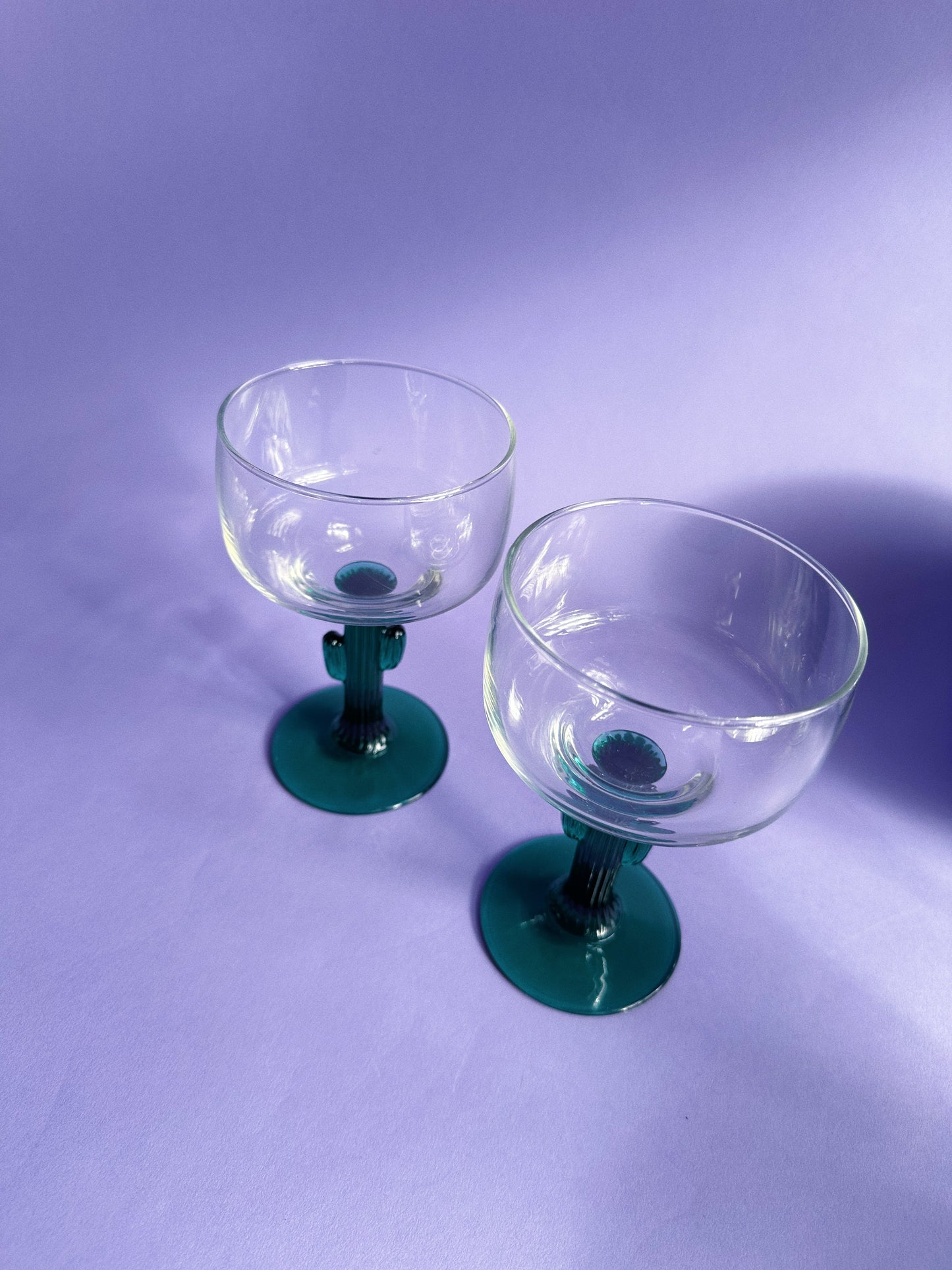 Libbey Cactus Margarita Glasses Set of 2 Green Stem Clear Glass