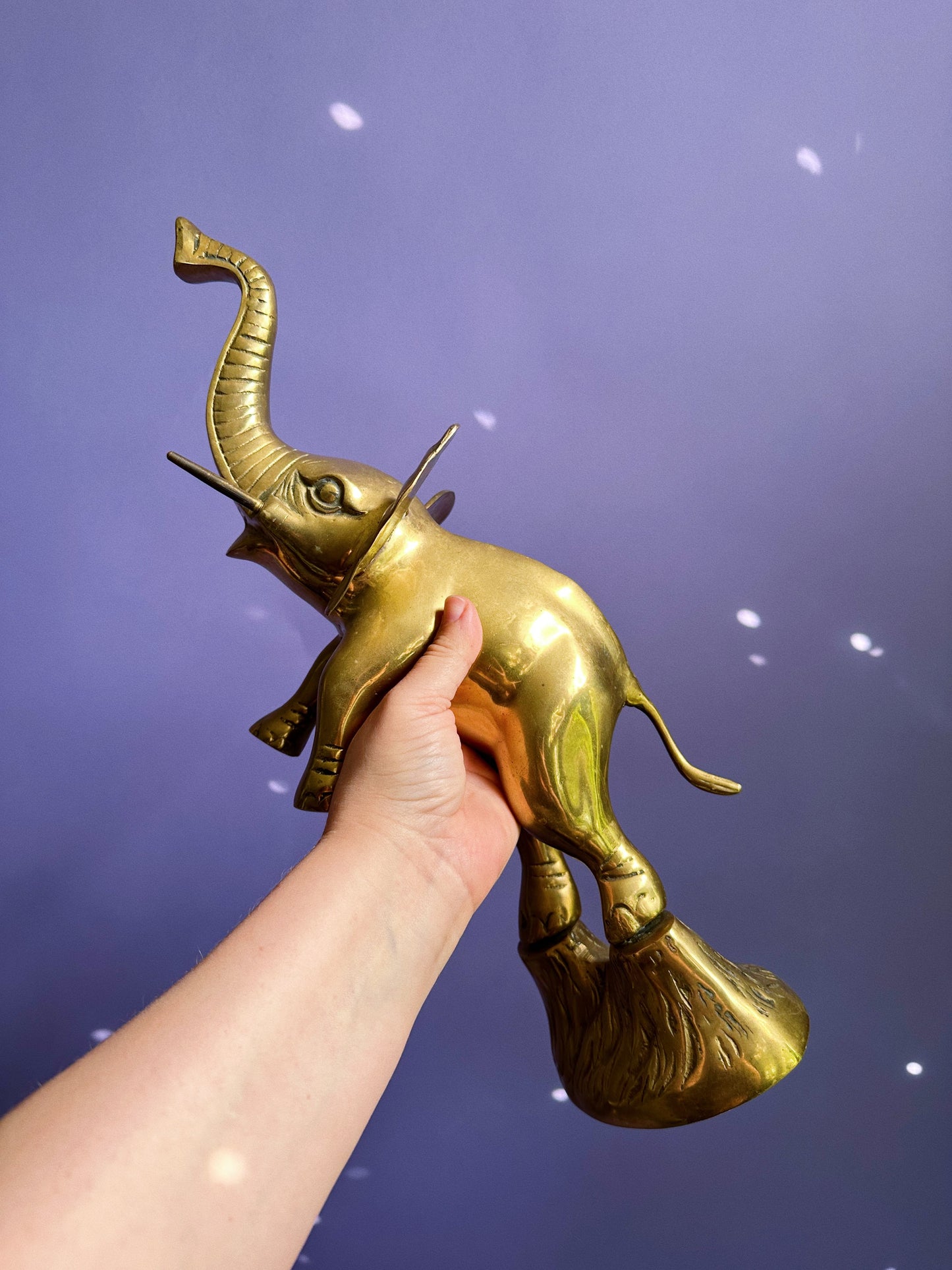 Vintage Brass Standing Elephant Statue Figure 17” Mid Century Tusks Heavy