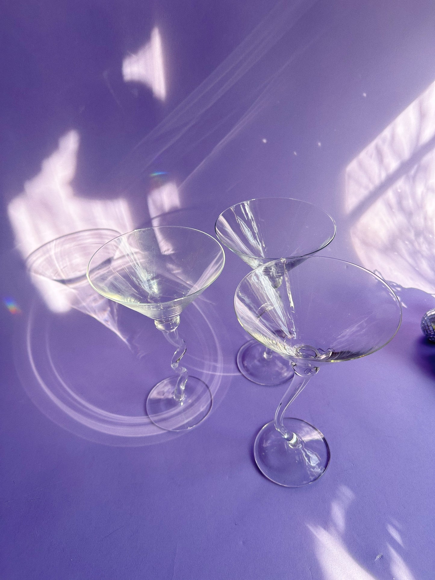 Vintage Tall Large Squigly Stemmed Martini / Cocktail / Mocktail Glasses