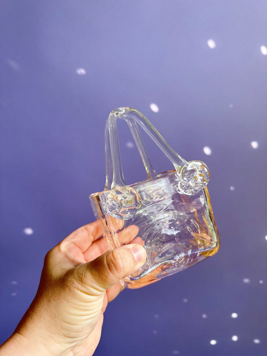 Sweet Vintage Pink Art Glass Purse Vase