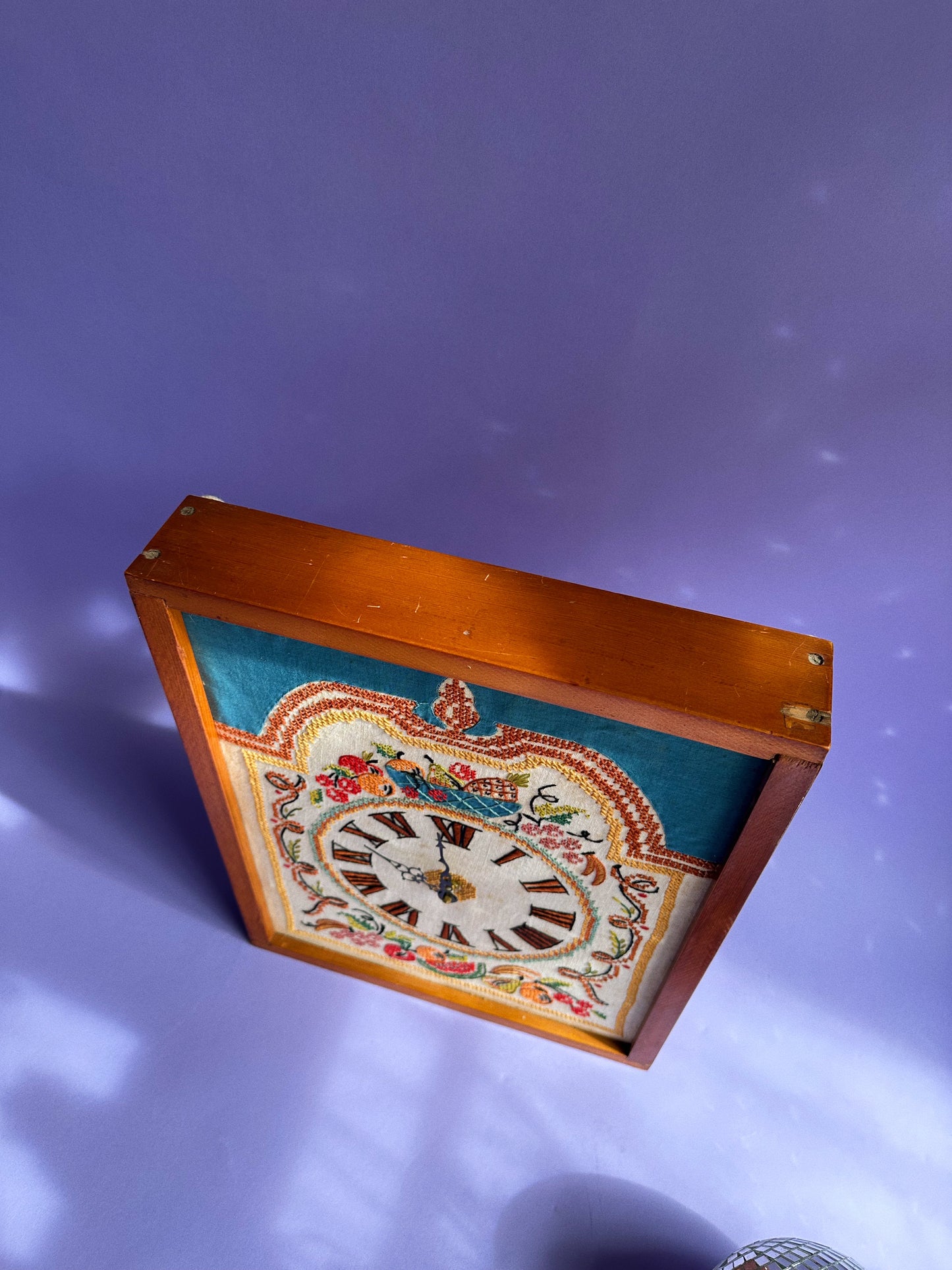 Americana Hand Embroidered Needlepoint Wall Clock, Vintage Handmade