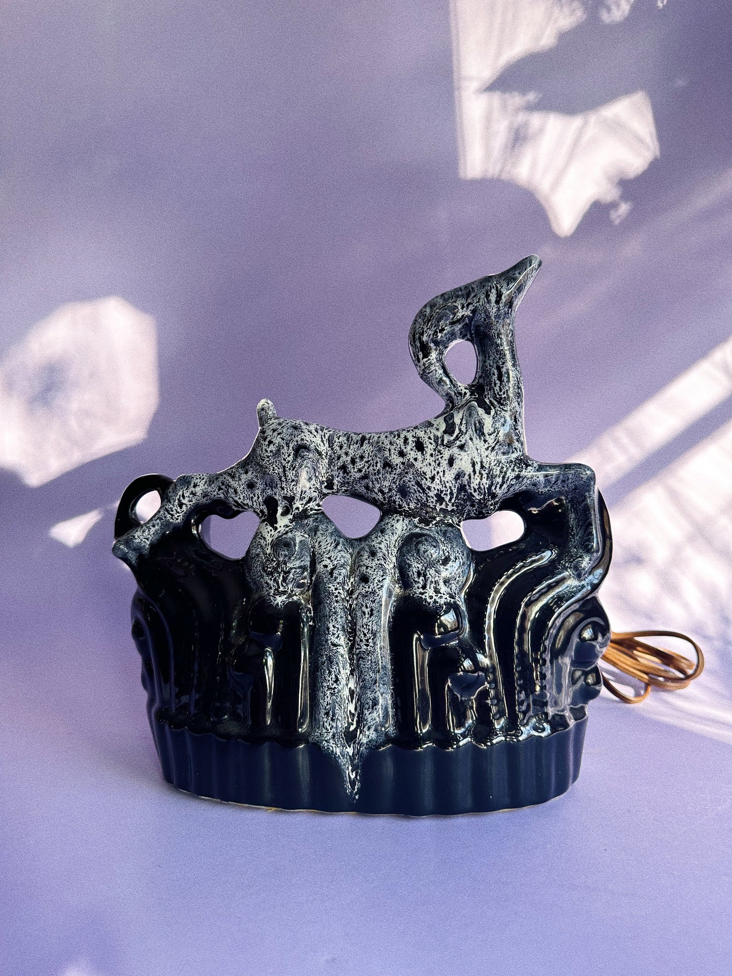 MCM Vintage Black and White Drip Deer / Impala TV Lamp