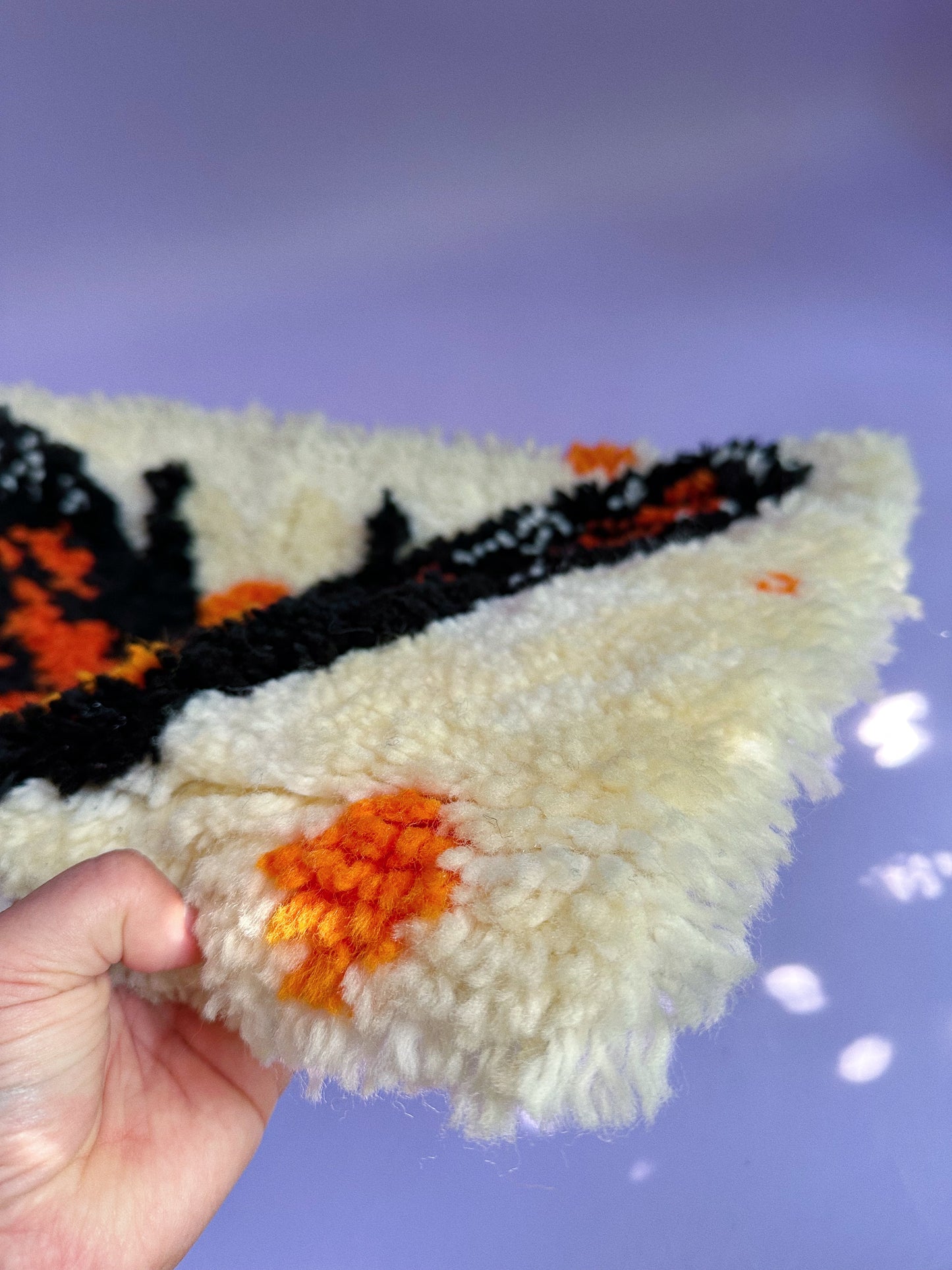 Vintage 1970s Monarch Butterfly Latch Hook Wall Tapestry Rug Yellow Orange