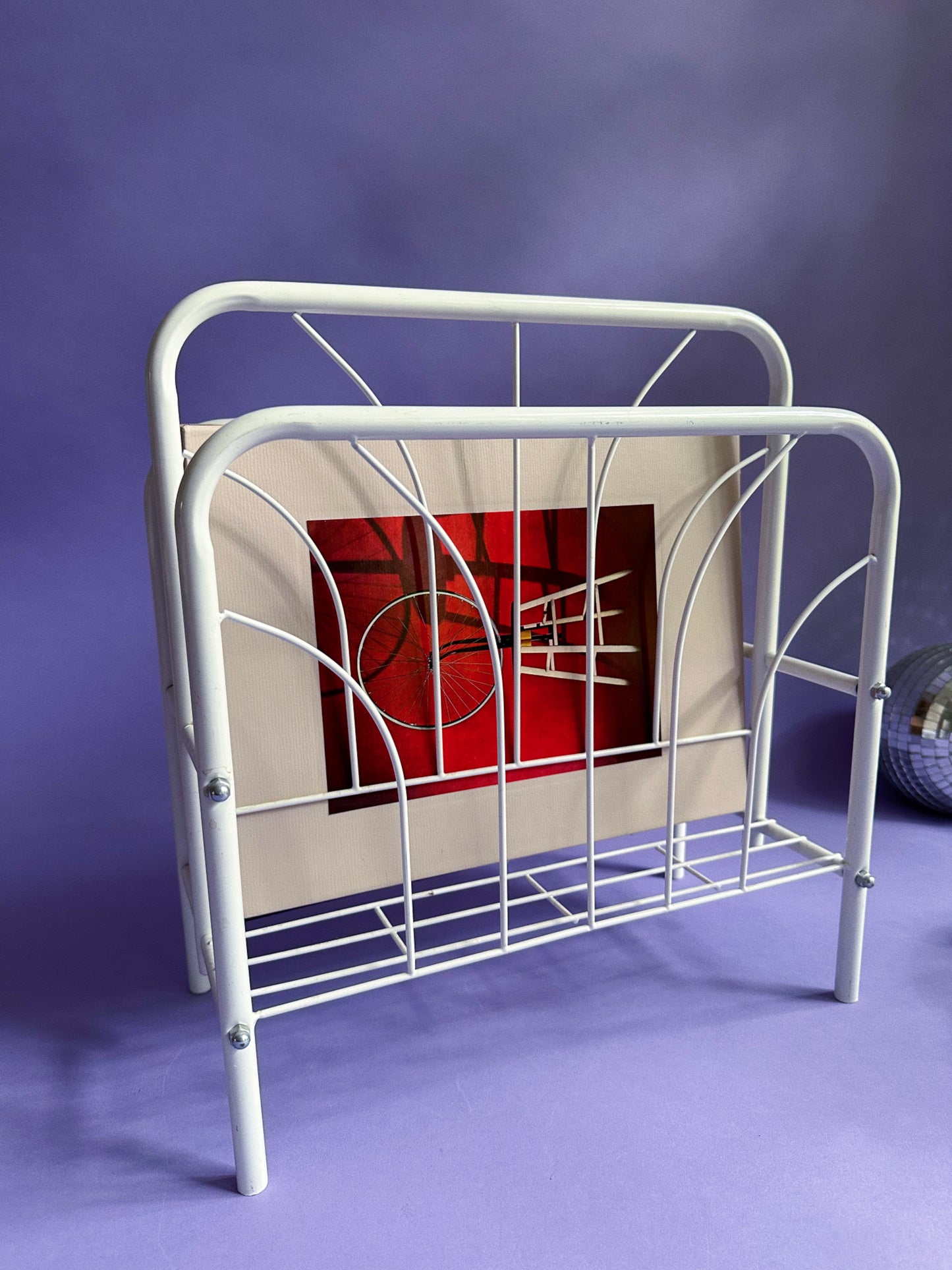 White Glazed Vintage 80s Post Modern Magazine / Book / Vinyl Rack