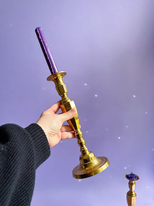 Large Vintage Brass Candlesticks for Taper Candles