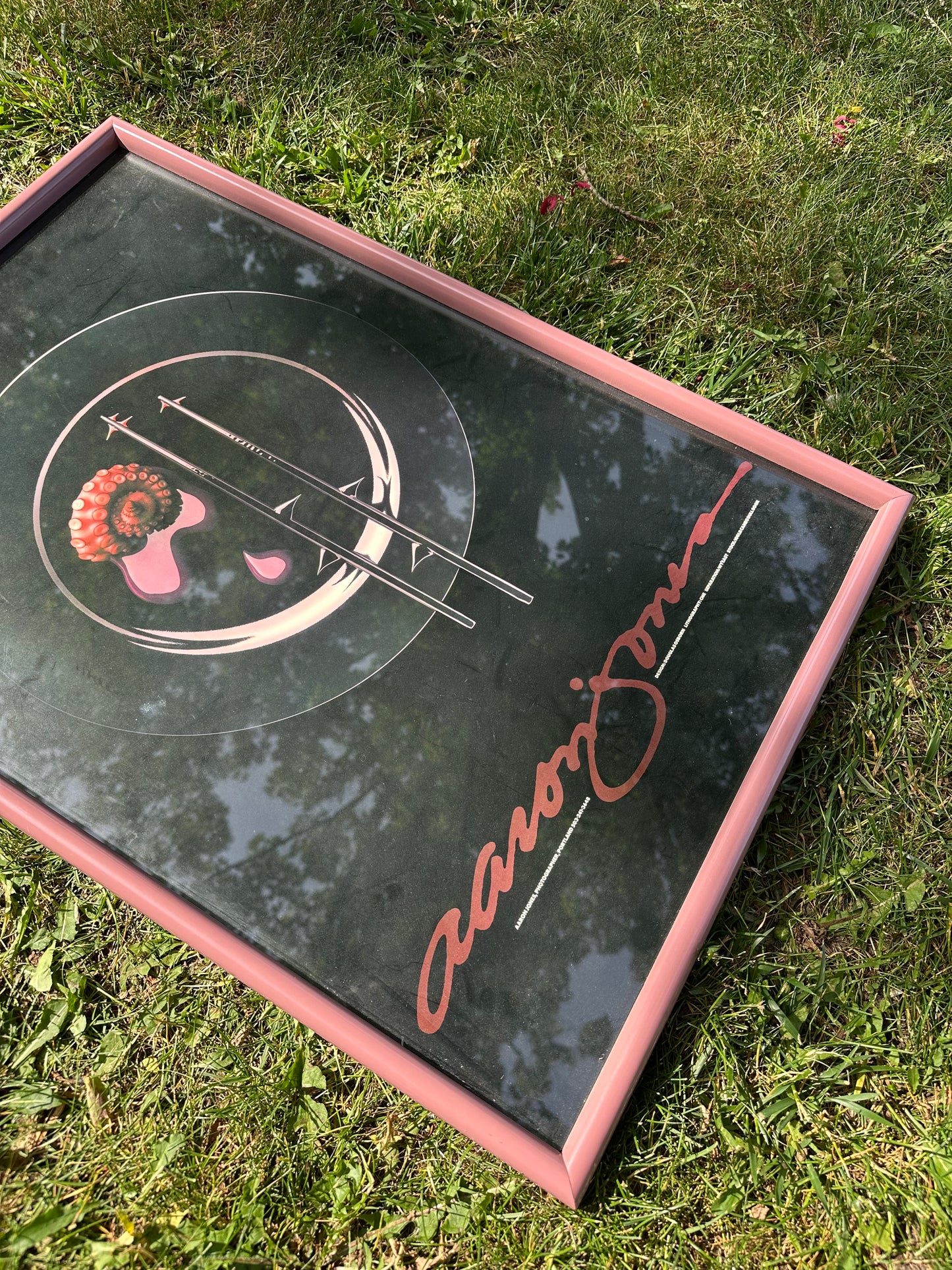 Vintage Post Modern Dusty Rose Framed Aaron Jones Food Squid Art Print