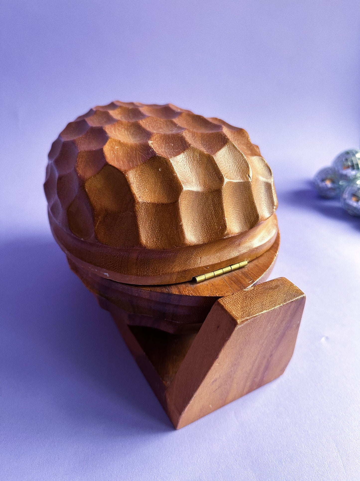 Vintage Carved Walnut Nut Cracker Bowl Set With Tools Mid Century 9½" X 6"