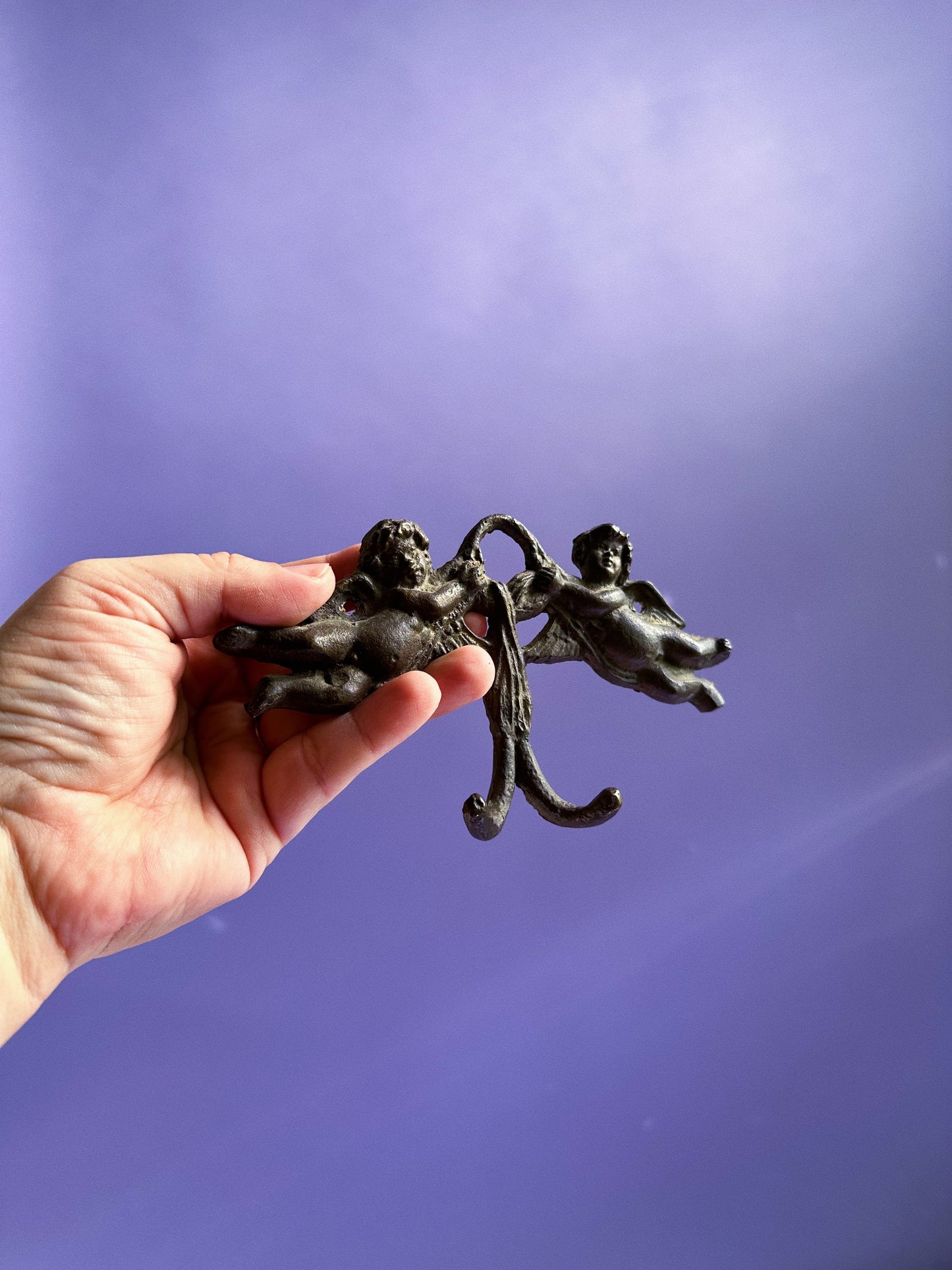 Vintage Double Cherub Cast Iron Wall Hooks
