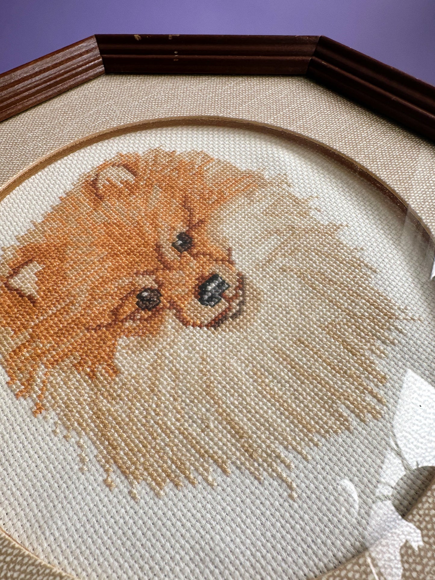 Vintage Framed Dog Cross Stitch