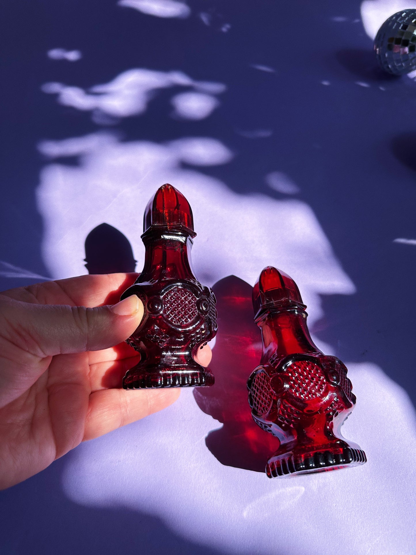 Vintage Avon Cape Cod Ruby Red Glass Salt and Pepper Shakers 1978