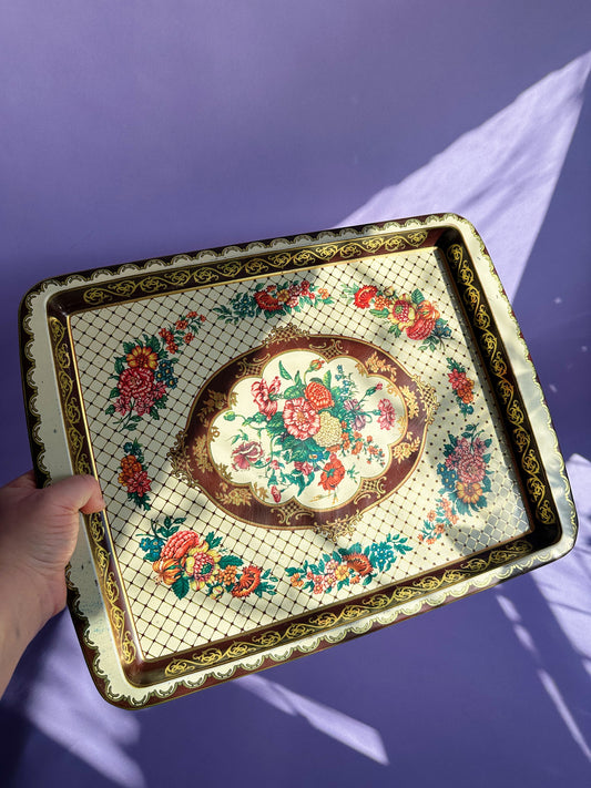 Vintage Daher England Metal Floral Tray