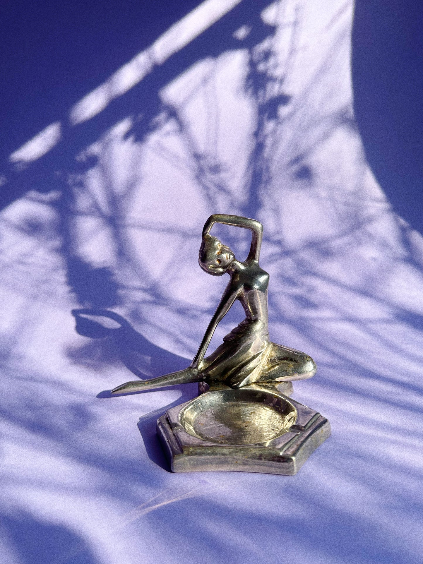 Vintage Rare Art Deco Style Metal Lady Ashtray