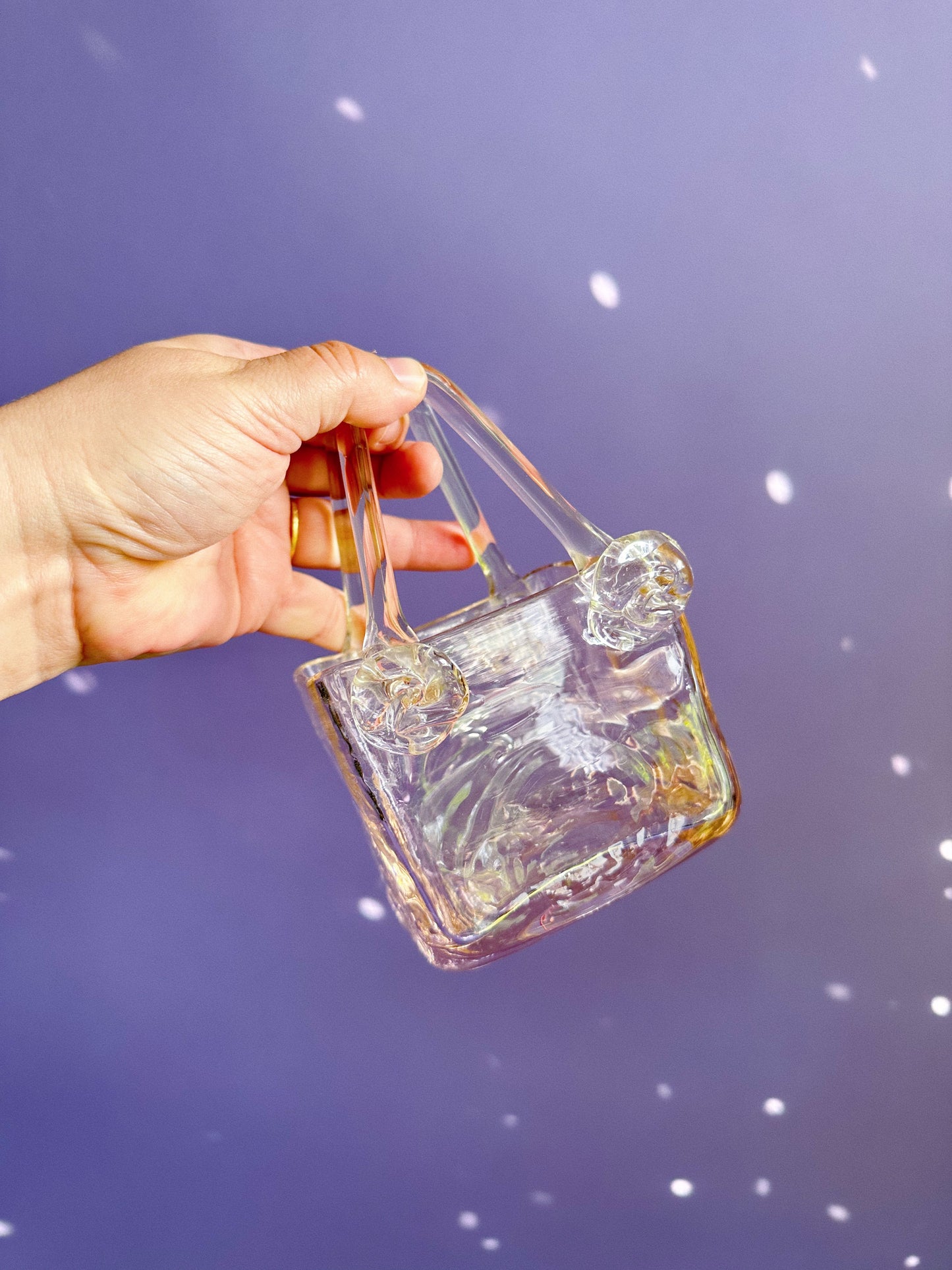 Sweet Vintage Pink Art Glass Purse Vase