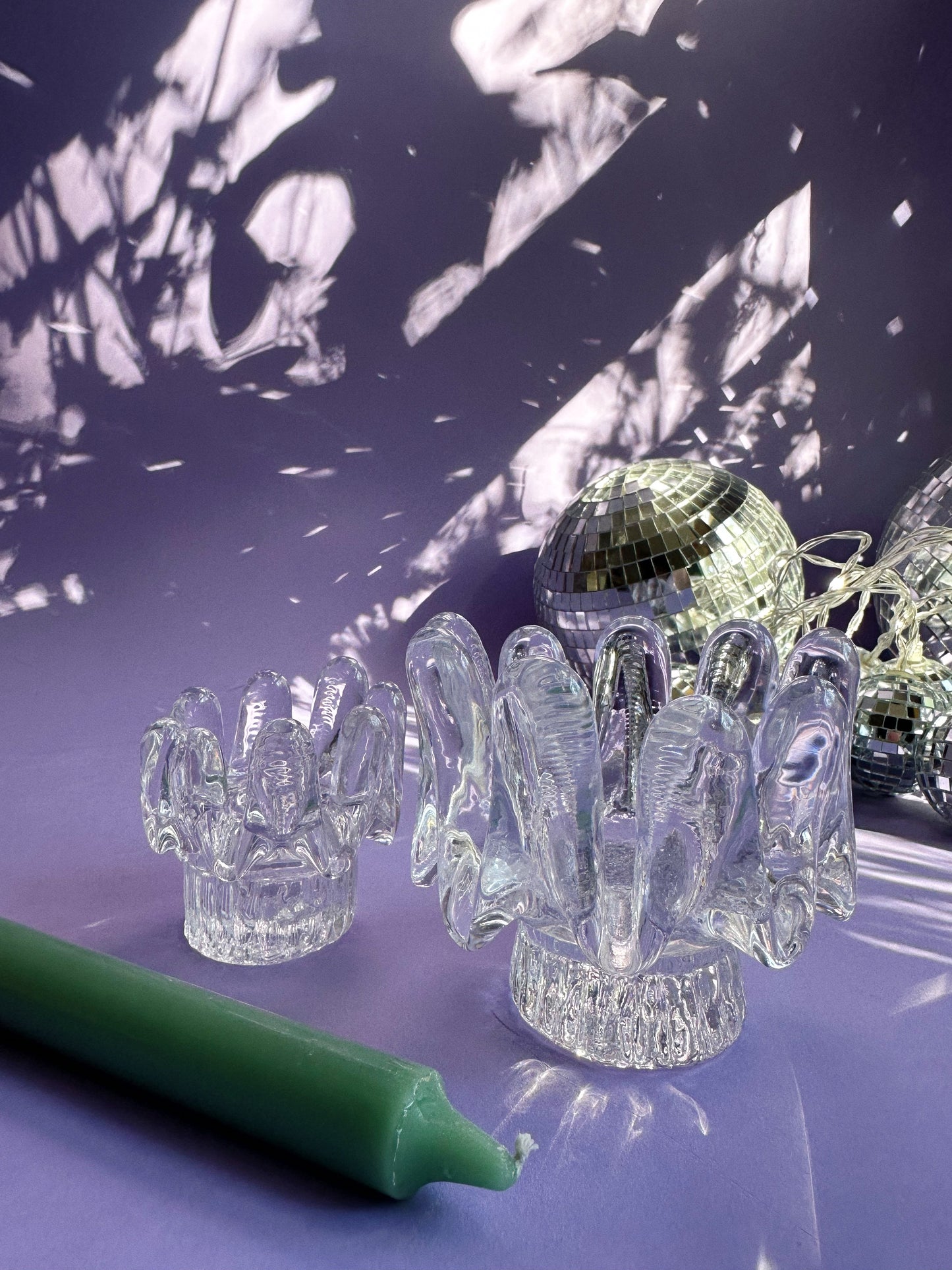 Vintage Goran Warff Kosta Boda Sunflower Glass Tea Light / Taper Holders