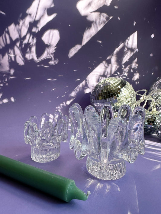 Vintage Goran Warff Kosta Boda Sunflower Glass Tea Light / Taper Holders