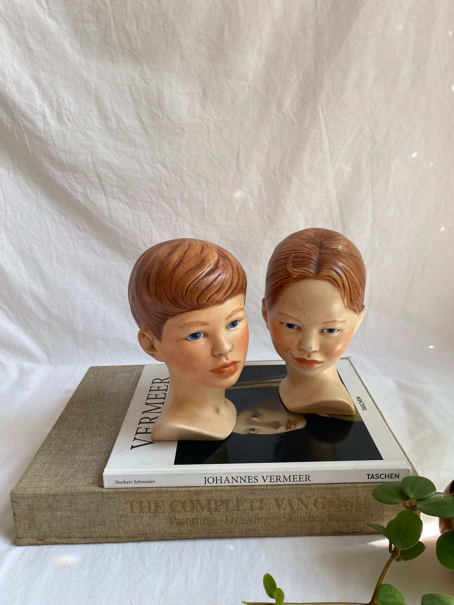 Vintage Handpainted Set of 2 Holland Mold Ceramic Boy & Girl Headbusts