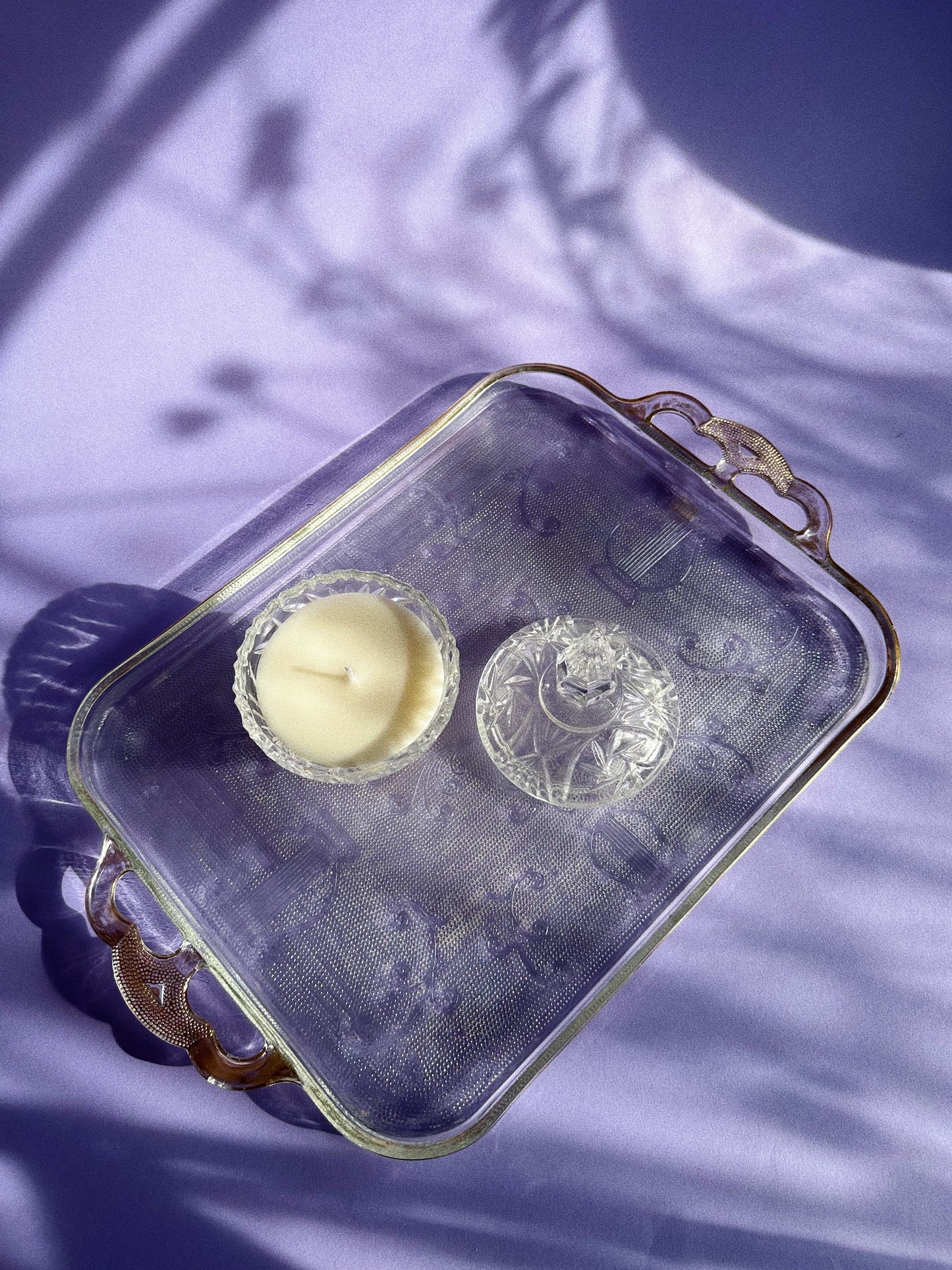 Vanilla Lavender Soy Candle in a Vintage Crystal Lidded Dish