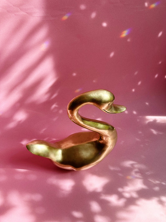 Vintage Large Heavy Brass Swan Sculpture