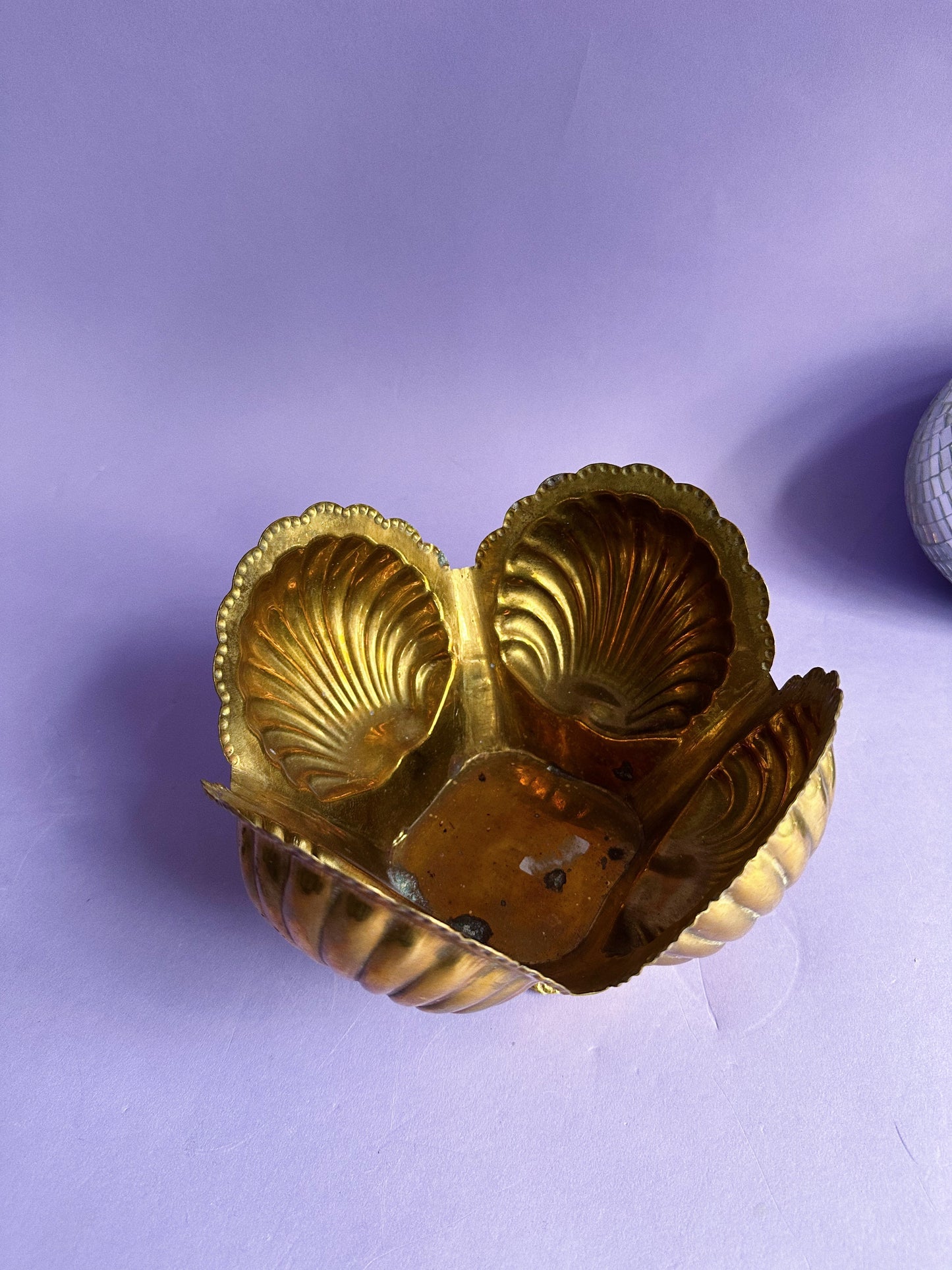 Vtg Hollywood Regency Mid Century Modern Brass Clam Seashell Cache Pot Planter