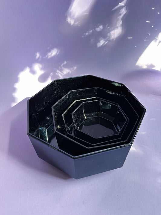 Vintage Arcoroc Octagon Nesting Bowls Black Ceramic Glass France Set of 4