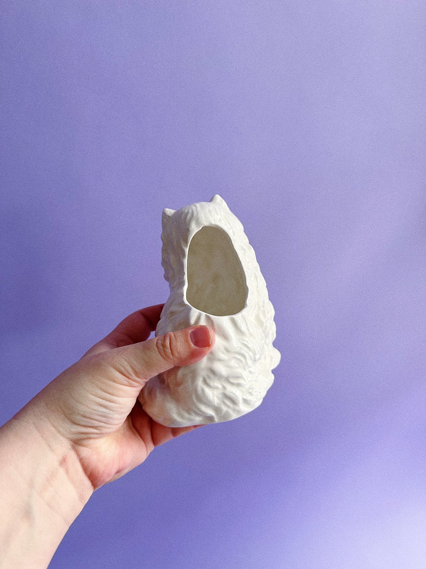 Vintage Ceramic Fluffy White Cat Planter