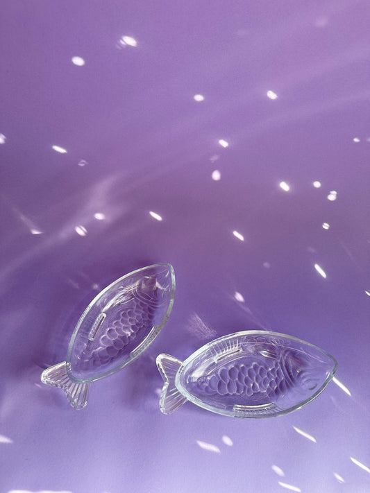 Pair of Heavy Glass Fish Dishes