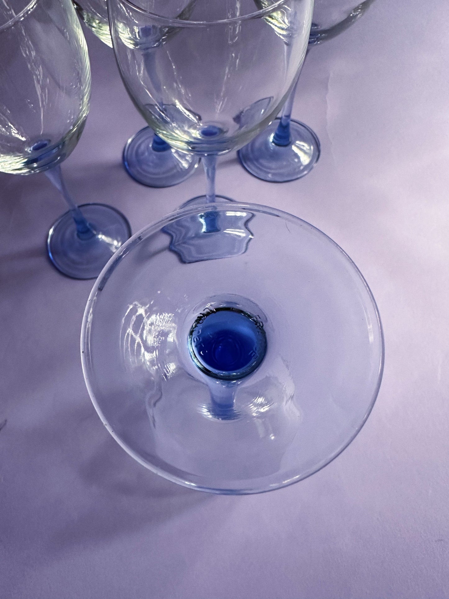 5 Luminarc Azur Blue Stem Wine Glasses Set Vintage 8" Elegant Crystal France