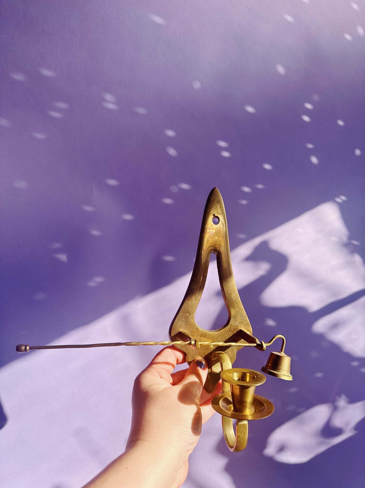 Vintage Mid Century Modern Brass Wall Sconce Candle Holder w/Snuffer