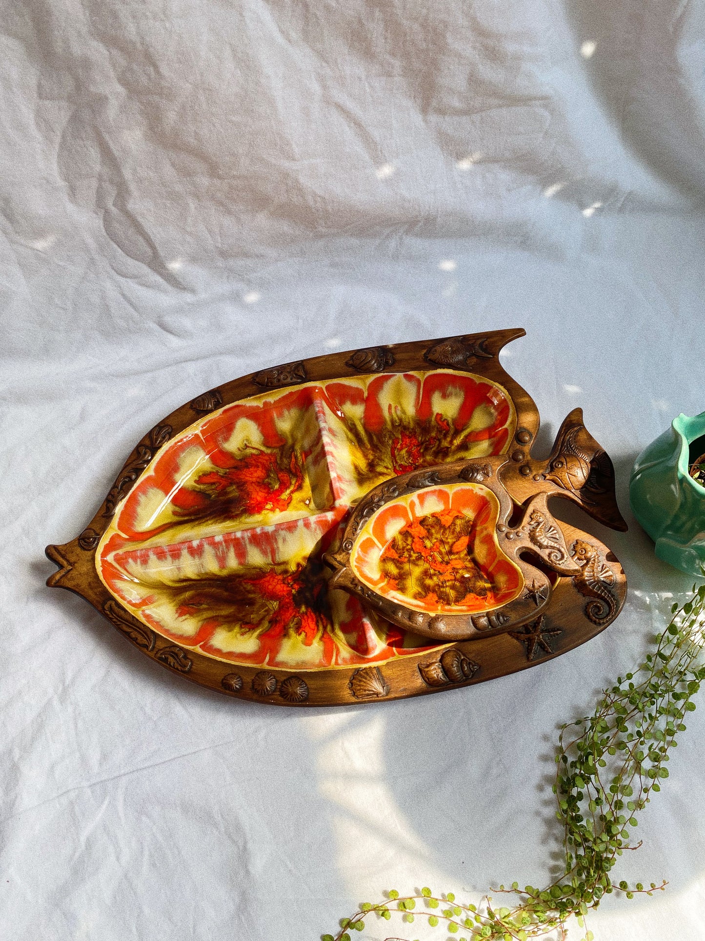 Vintage Treasure Craft Drip Glaze Pottery Fish Serving Dish