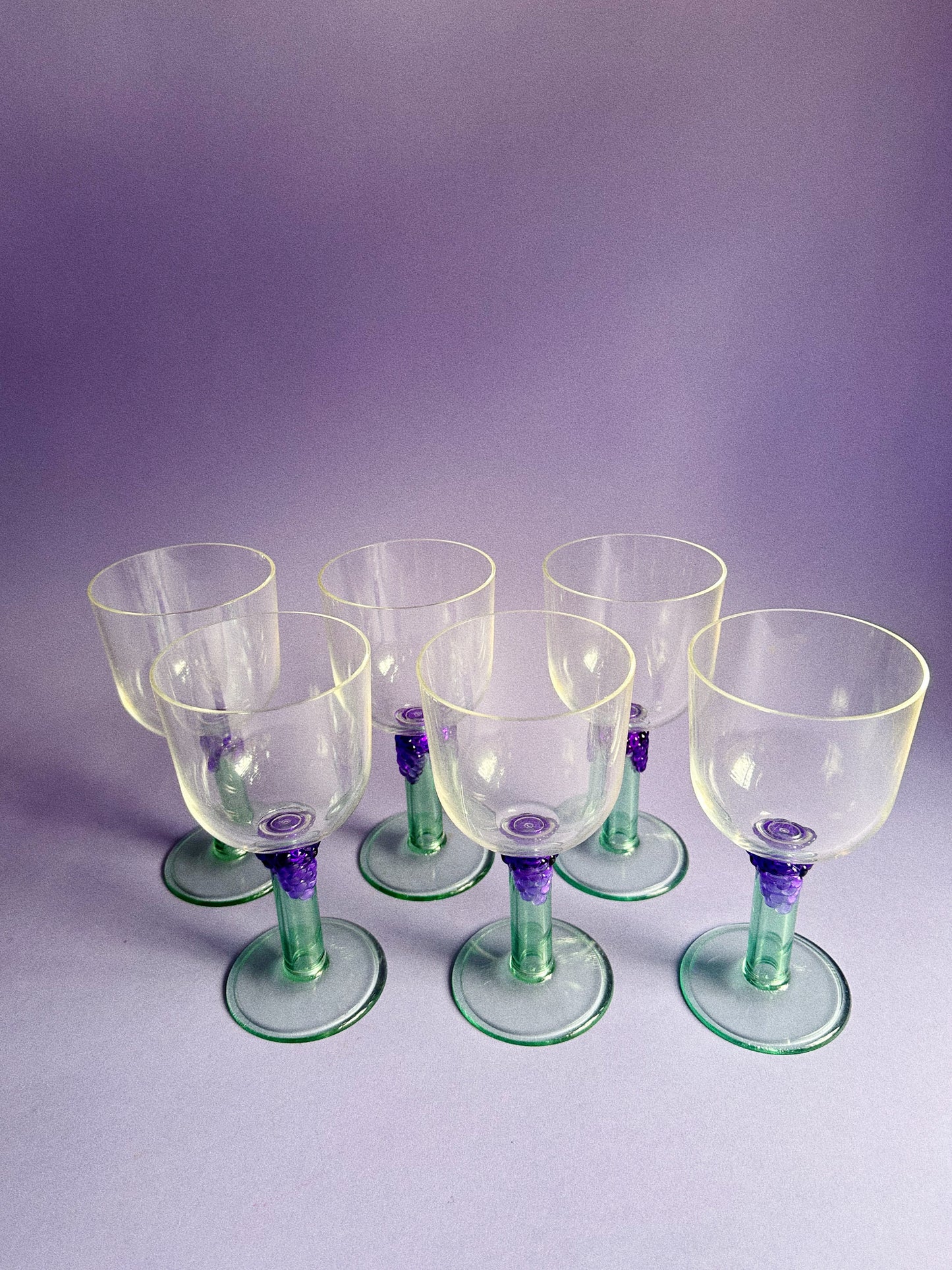 Rare Set Of 6 PrecisionCraft Acrylic Vintage Wine Glass Grapes Stem