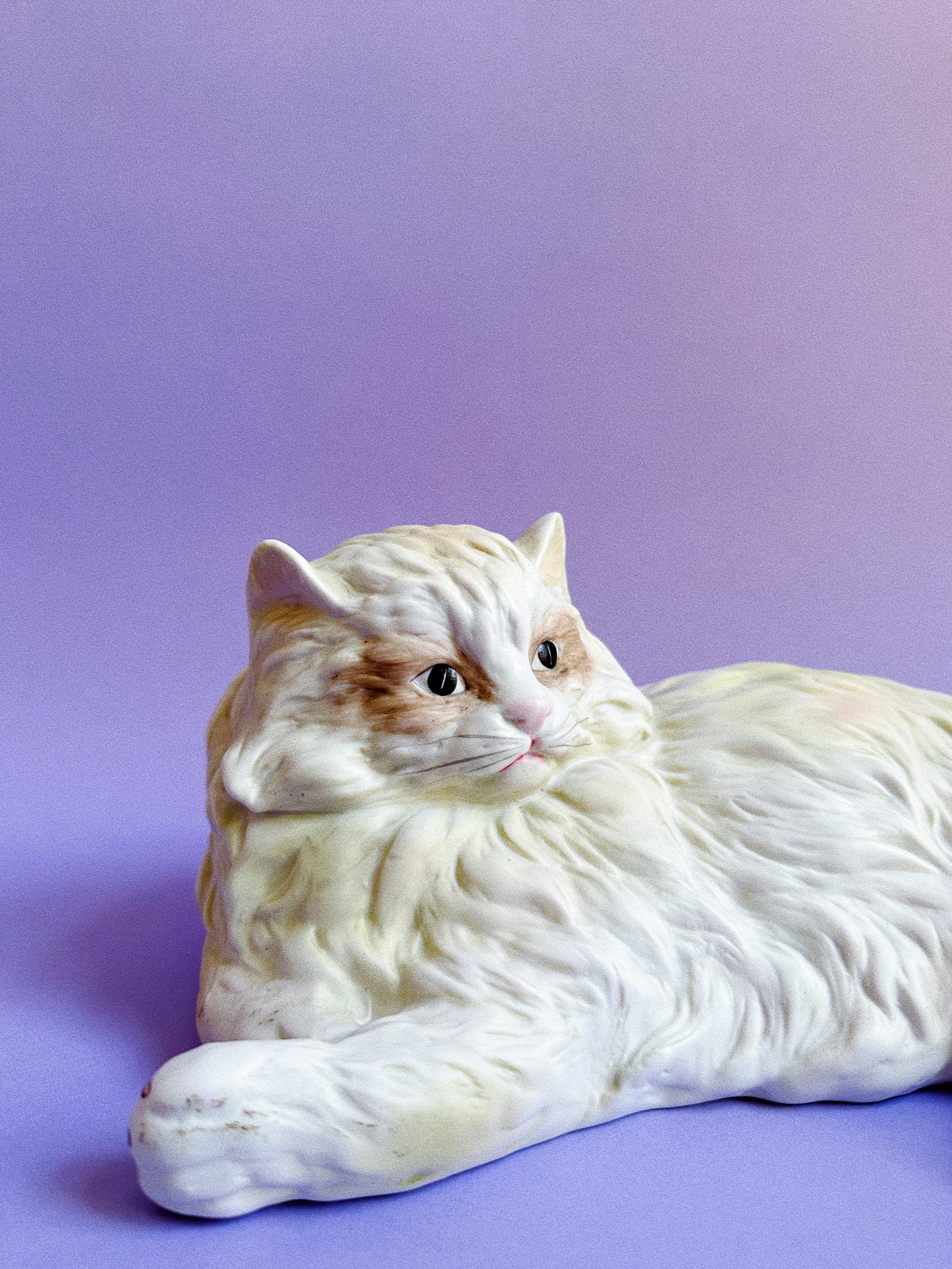 Vintage Persian Large White Ceramic Cat 12” Laying Down Statue