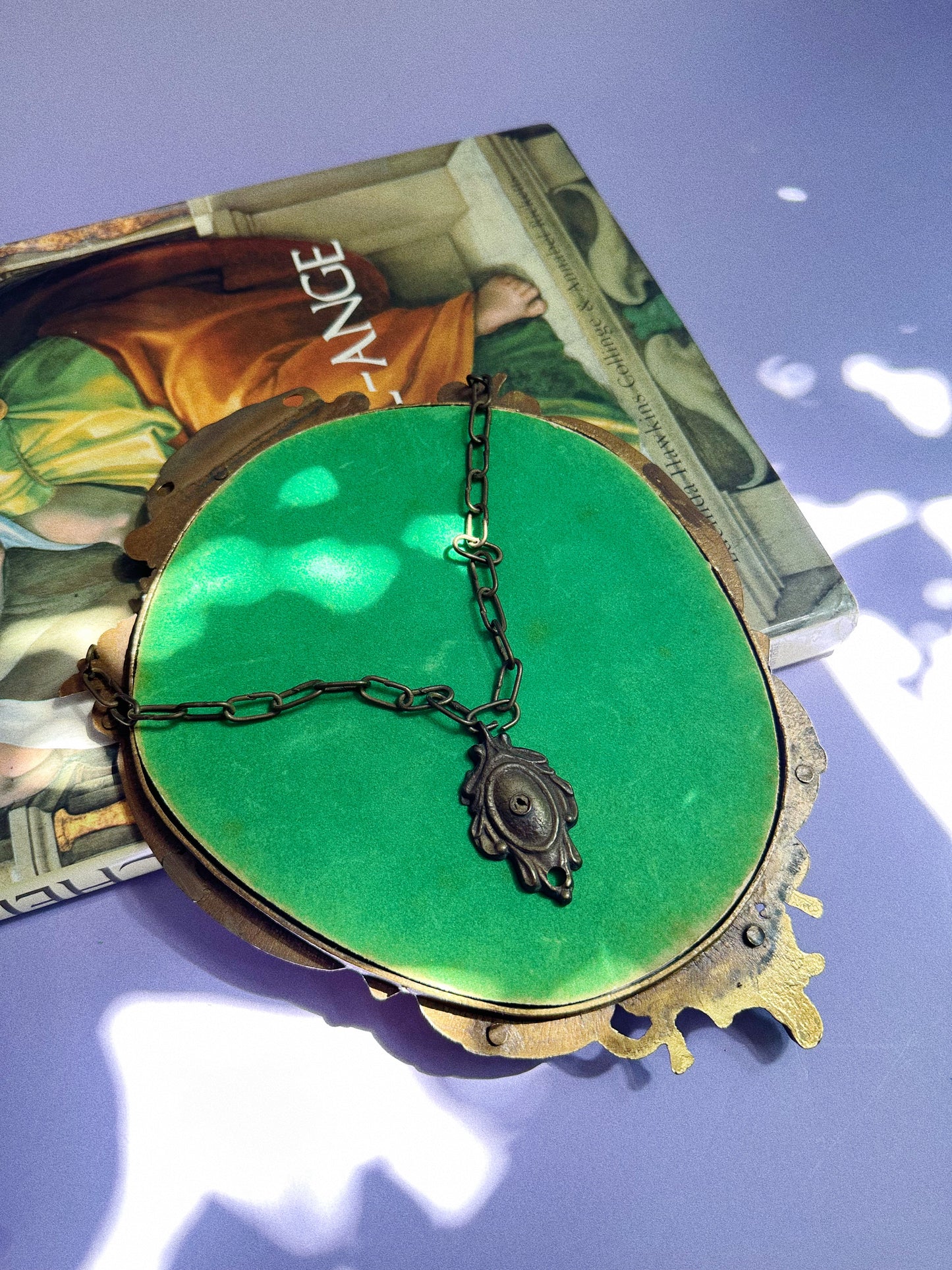 Antique Rococo Oval Mirror Gilt Floral Frame Cherub Shell Crest Brass Wall Decor