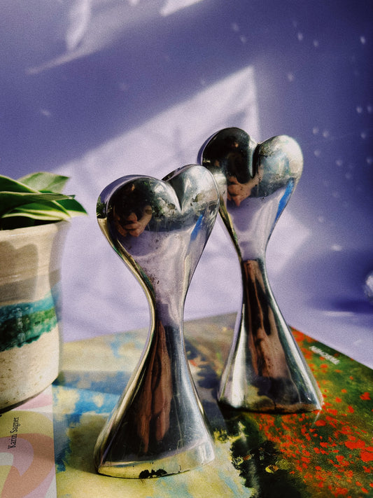 Vintage Teleflora Chrome Heart Shaped Candlesticks