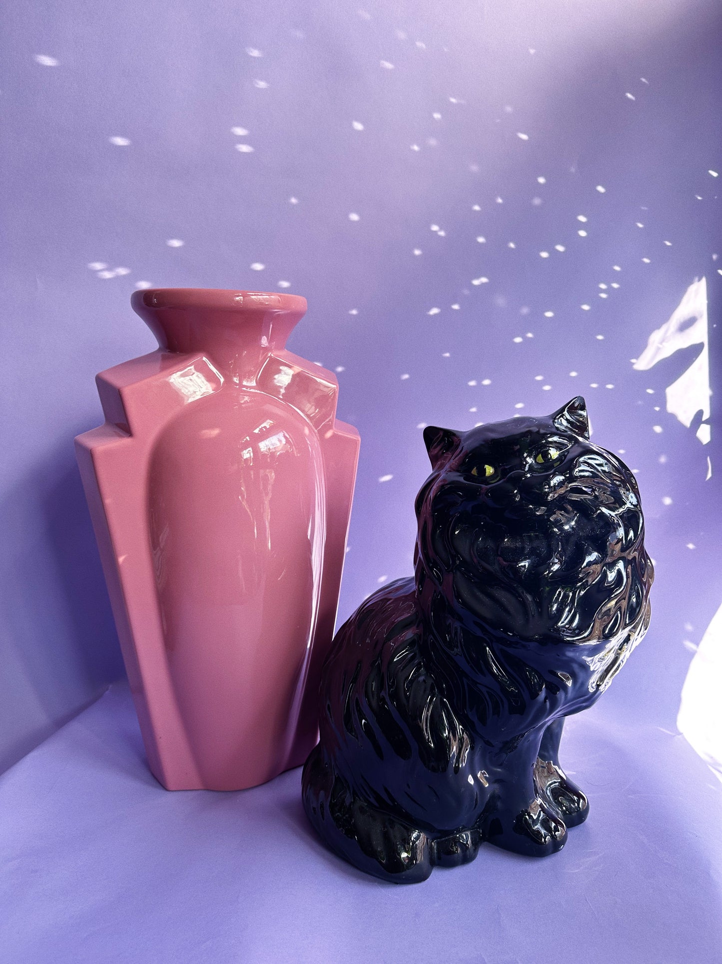 Vintage Large Black Persian Cat w Green Eyes 14” Ceramic Statue Sculpture Figure